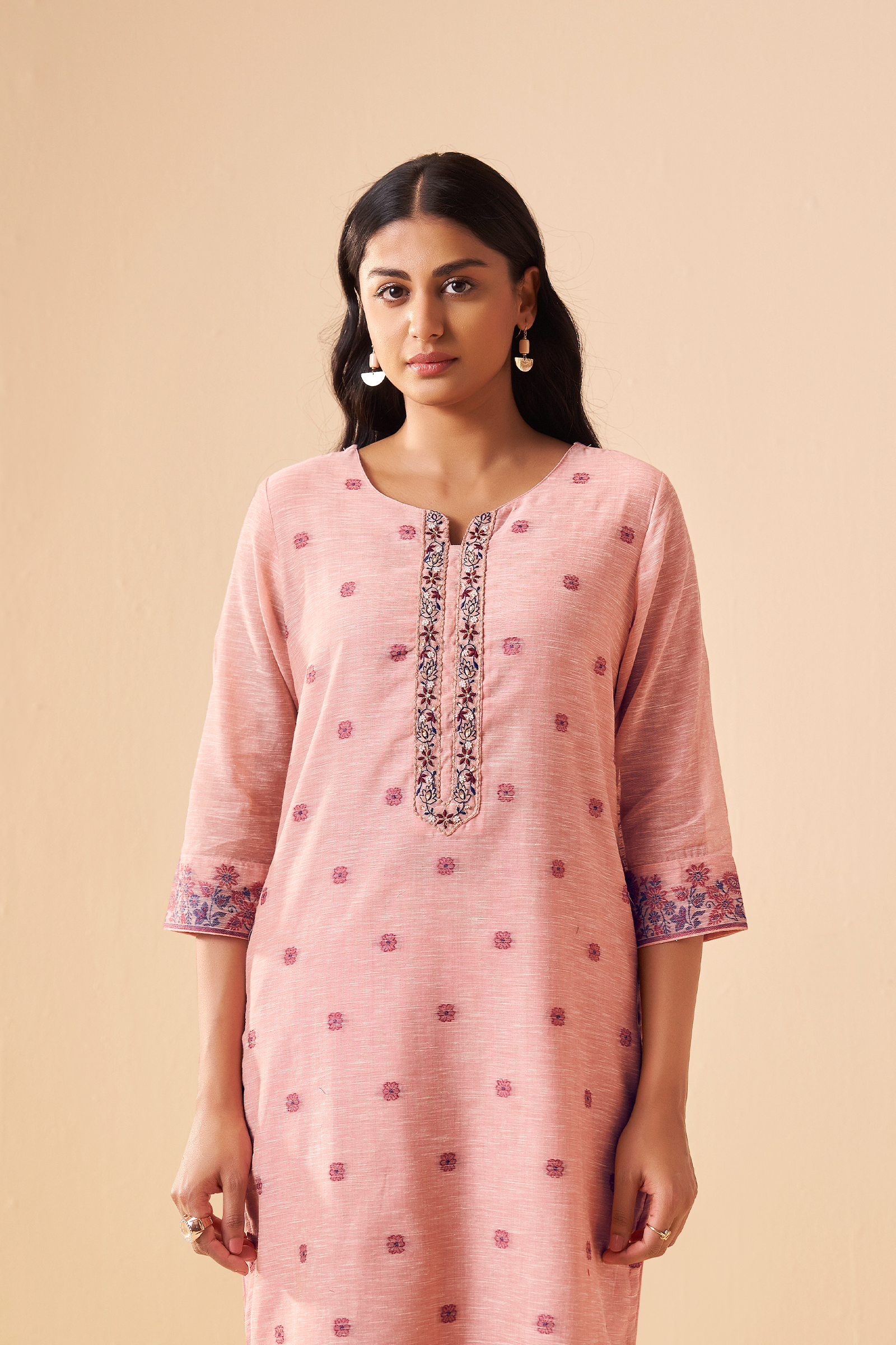 Truffle Pink Linen Chanderi Jacquard Kurta Set