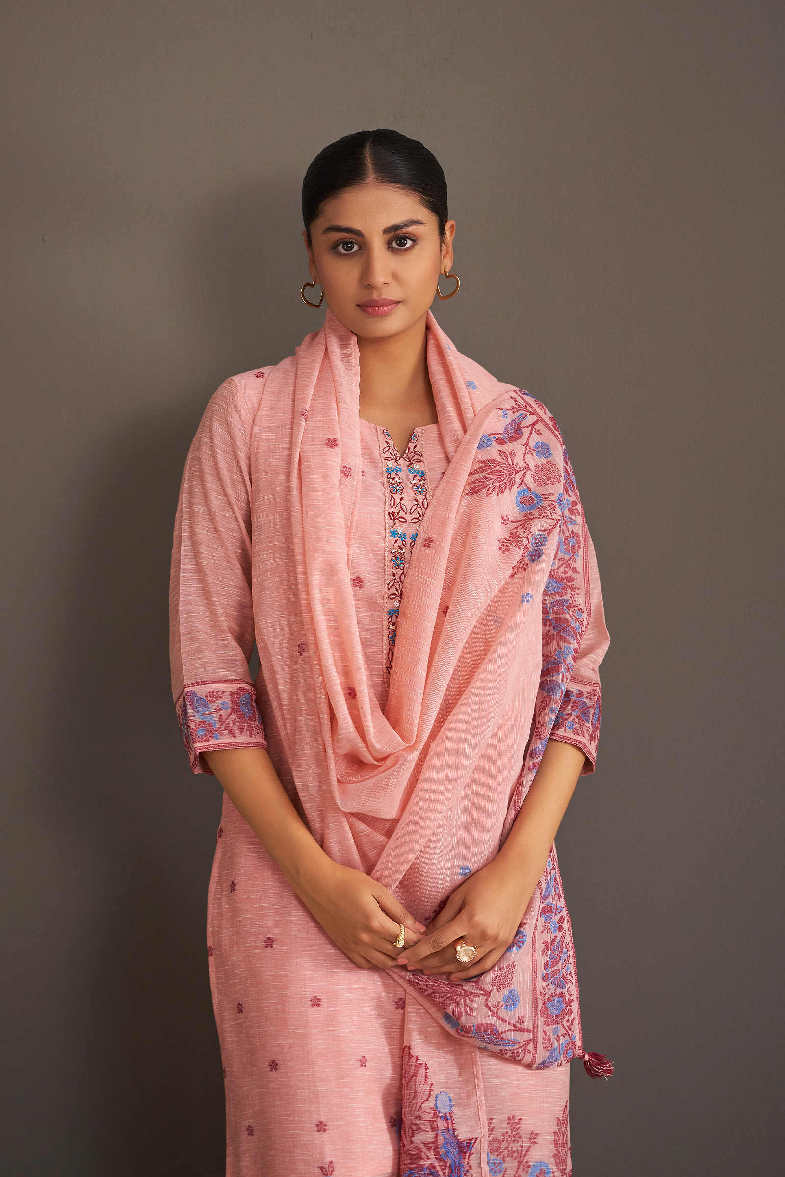 Blush Berry Linen Chanderi Jacquard Kurta Set