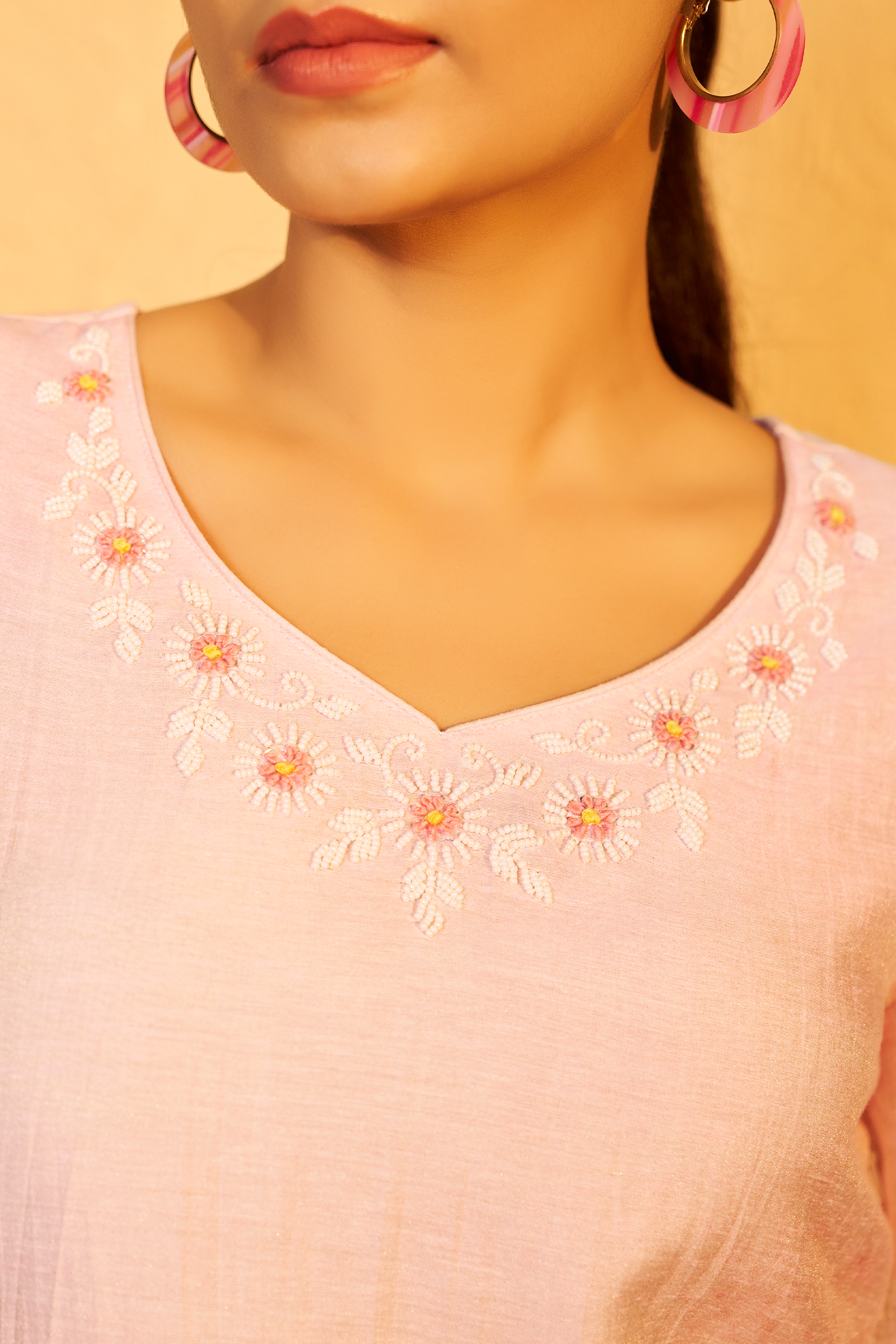 Soft Lotus Pink Shimmer Linen Digital Print Kurta Set