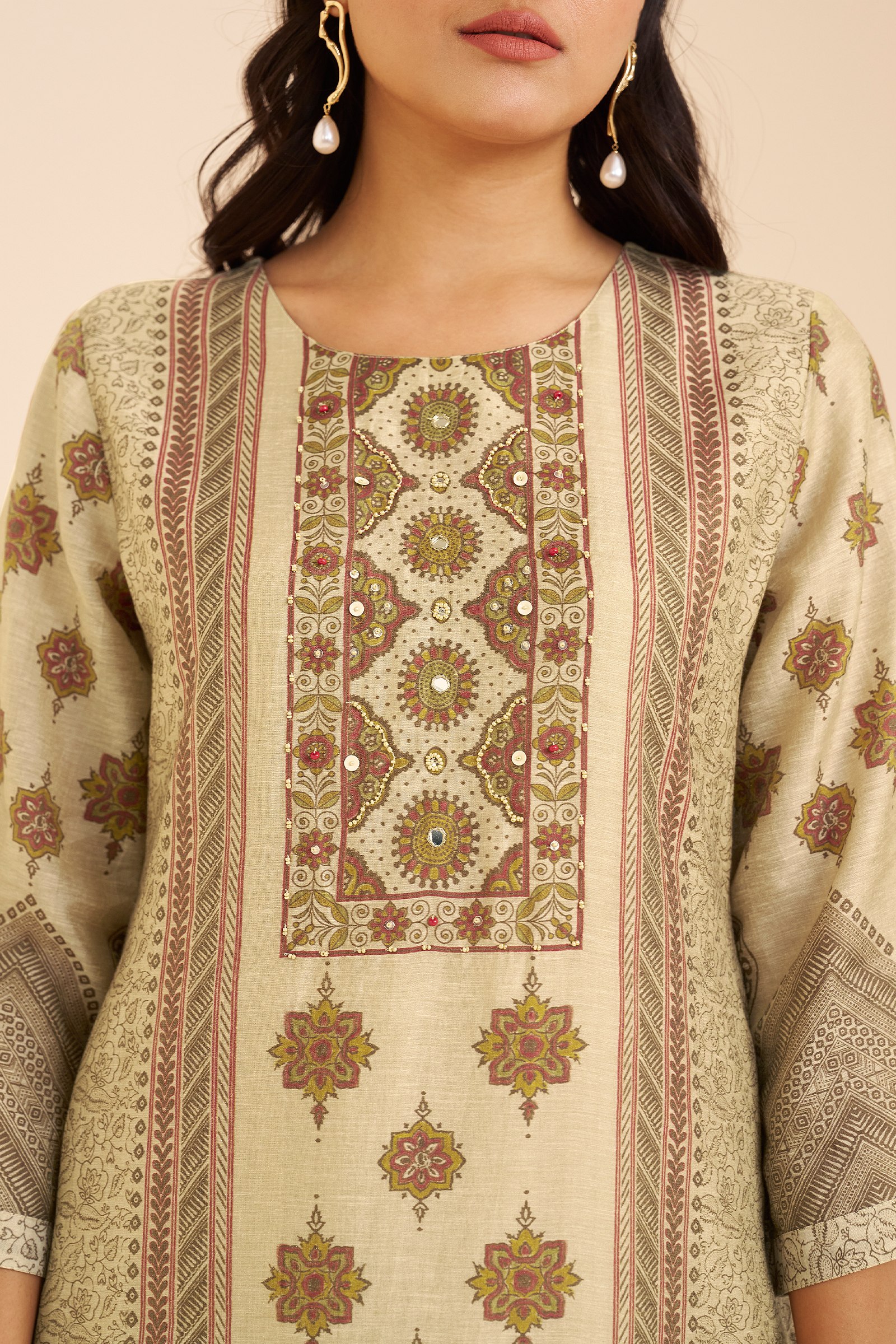 Mughal Parchment Shimmer linen Digital printed Kurta Set