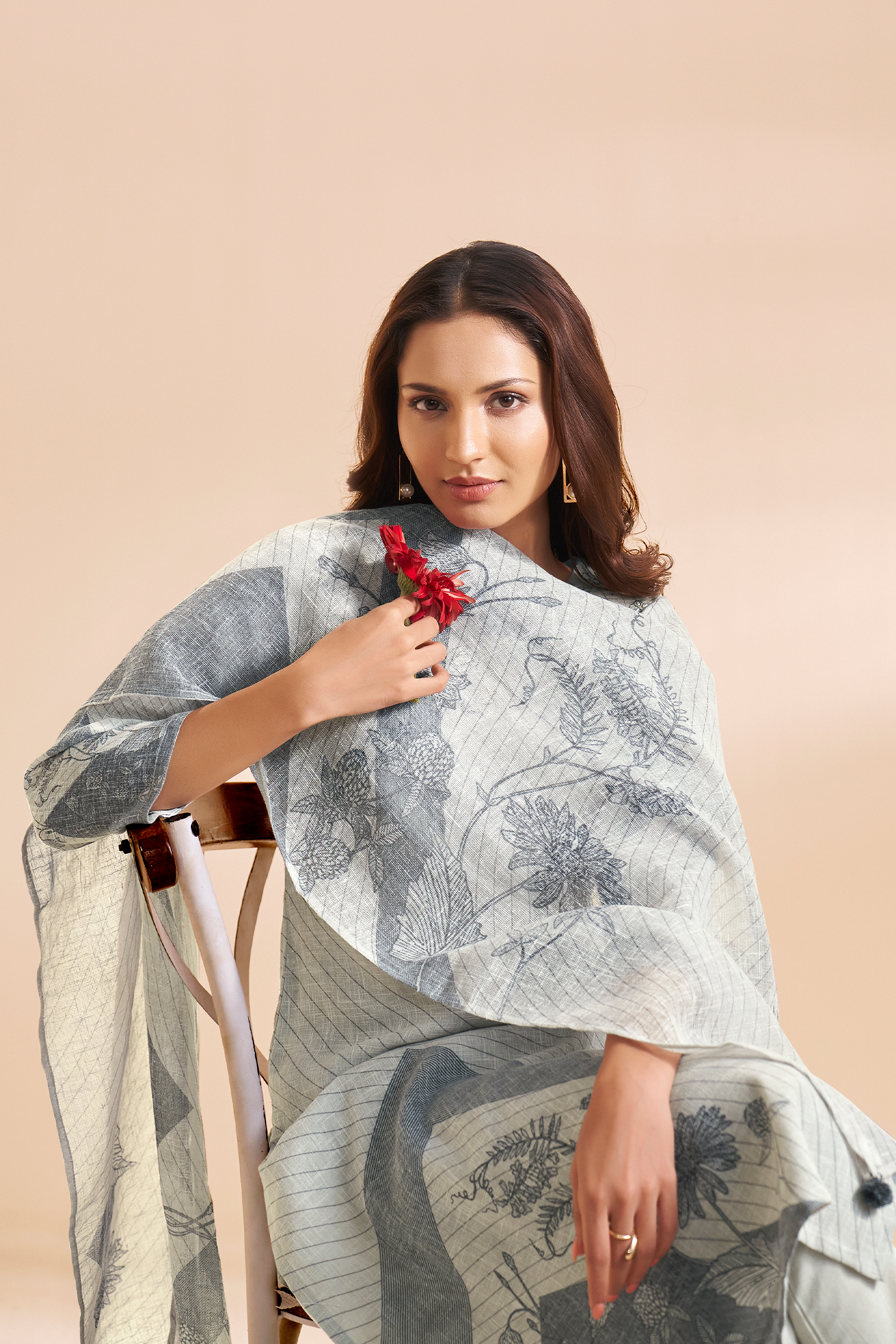 Silver Ash Linen Cotton Digital Printed Kurta Set
