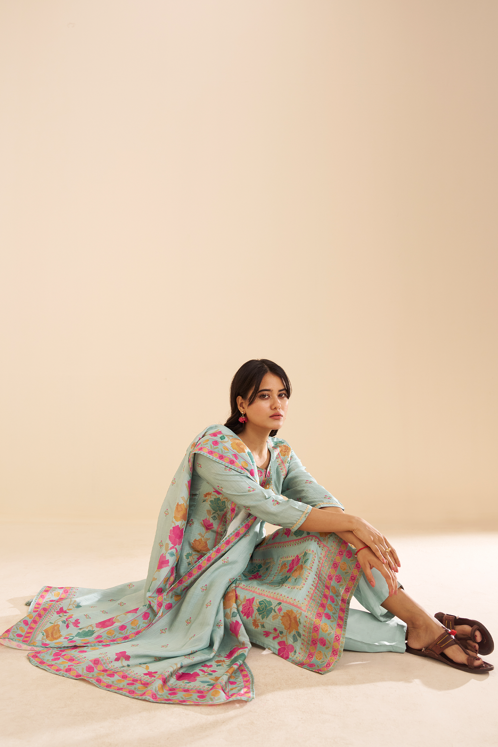 Aqua Teal Printed Kurta Set