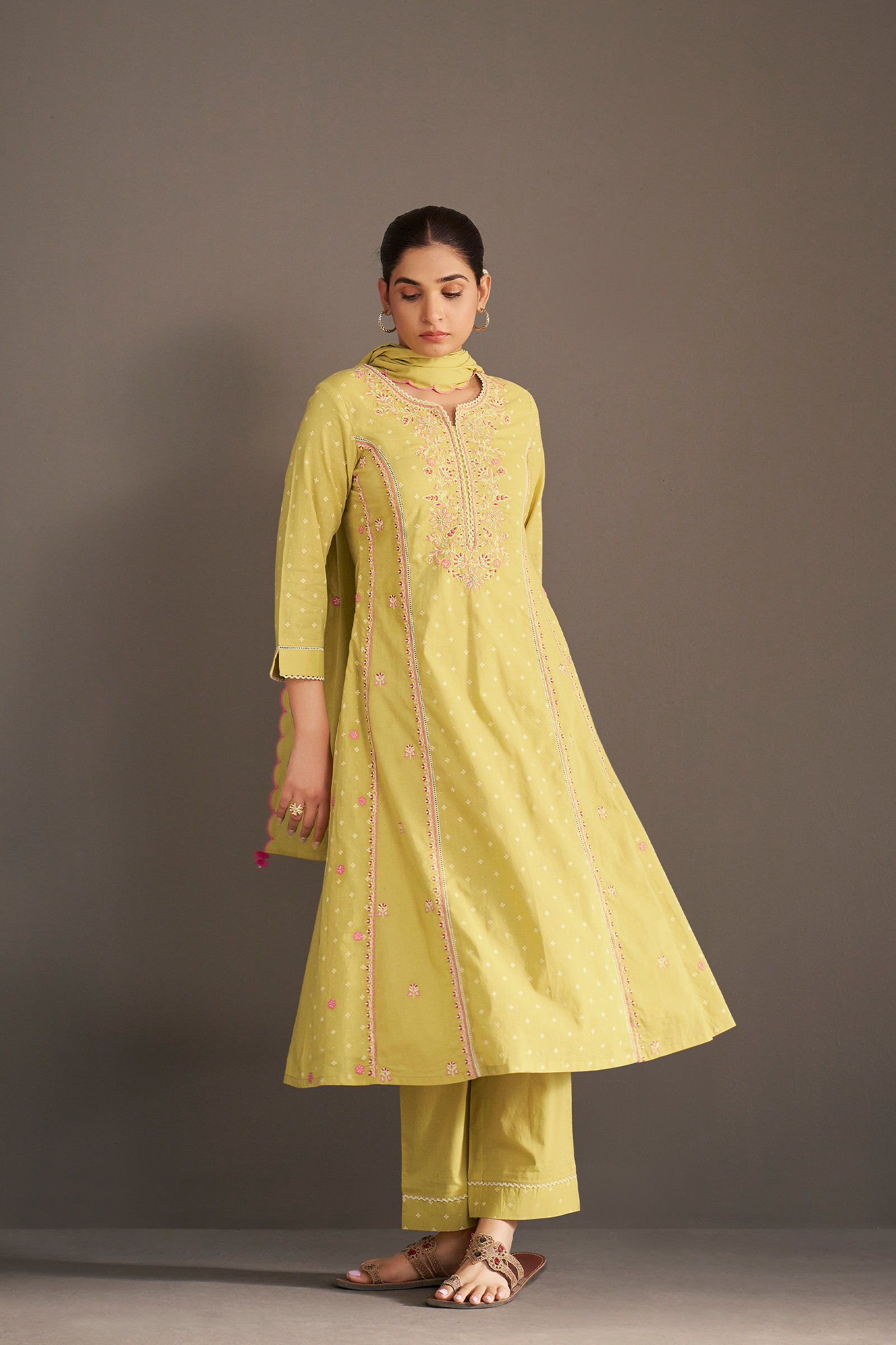 Lime Sorbet Table Print Embroidered Kurta Set