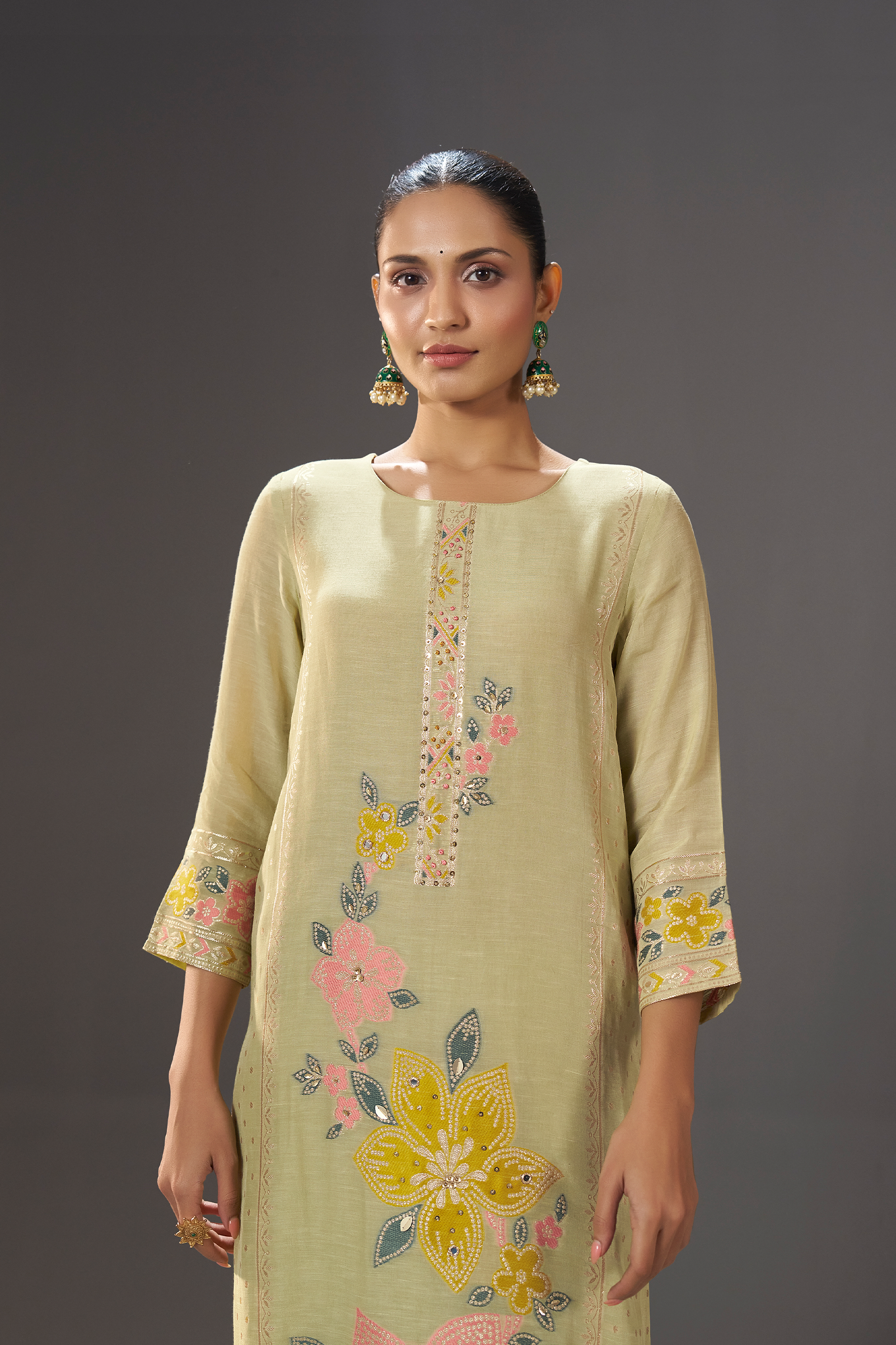 Sage Floral Reverie Viscose Linen Jacquard Multi Meena Kurta Set