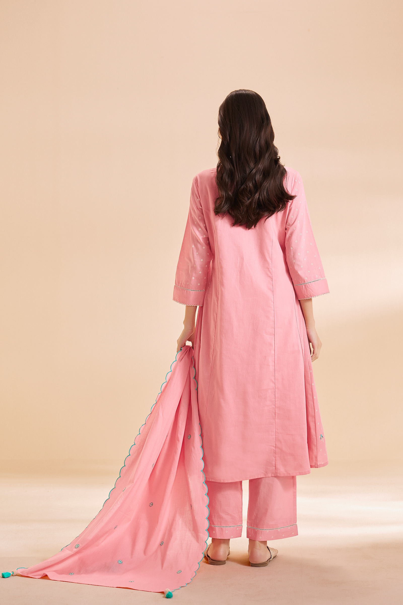 Rosy Flamingo Table Print Embroidered Kurta Set