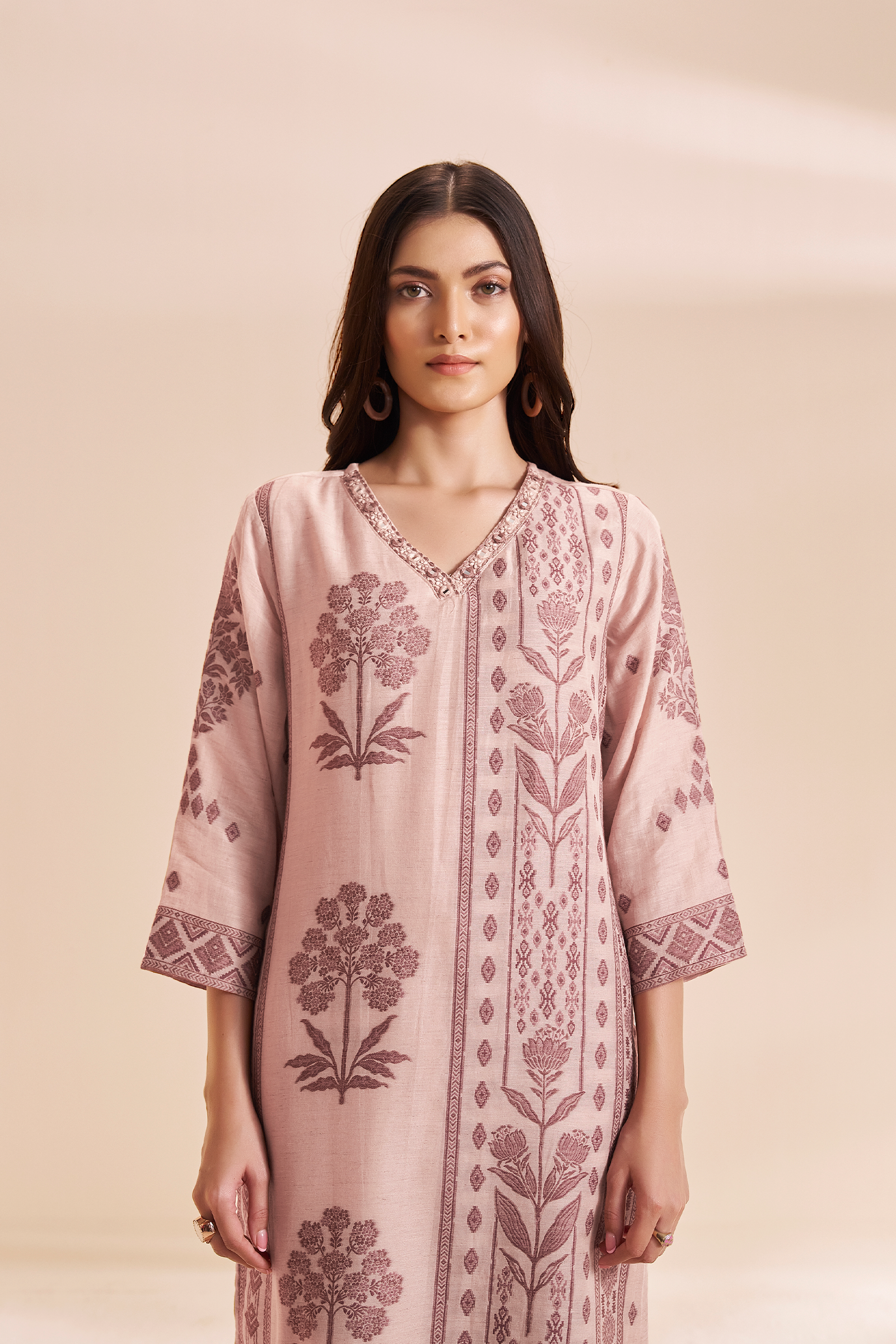 Blush Mocha Linen Jacquard Kurta Set