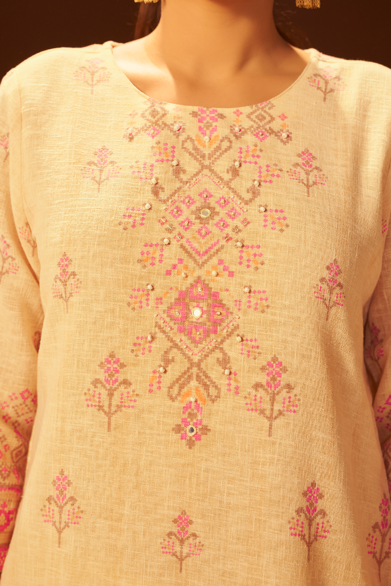 Peach Blush Digital Printed Embroidered Kurta Set