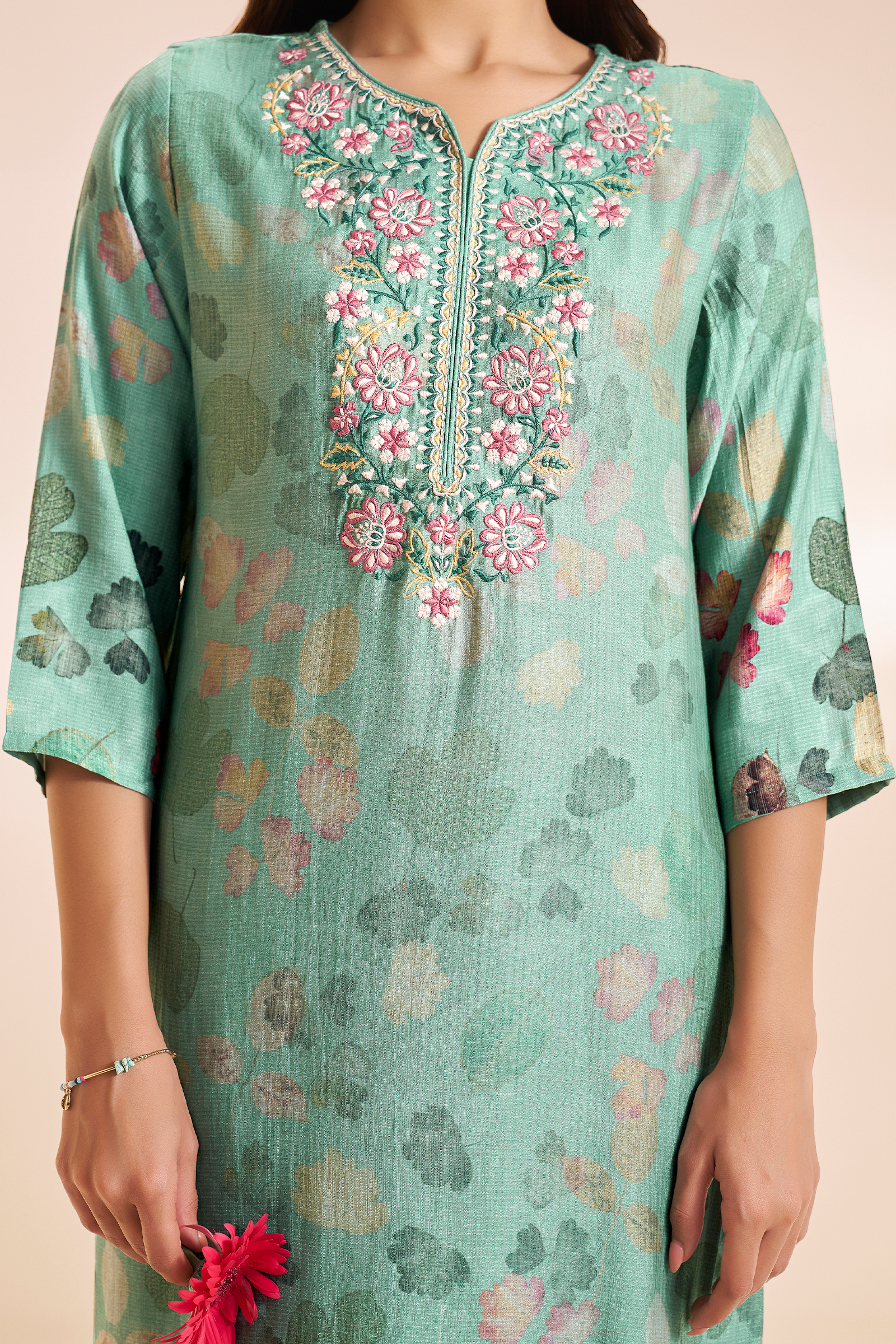 Soft Jade Digital Printed & Embroidered Viscose Kurta Set
