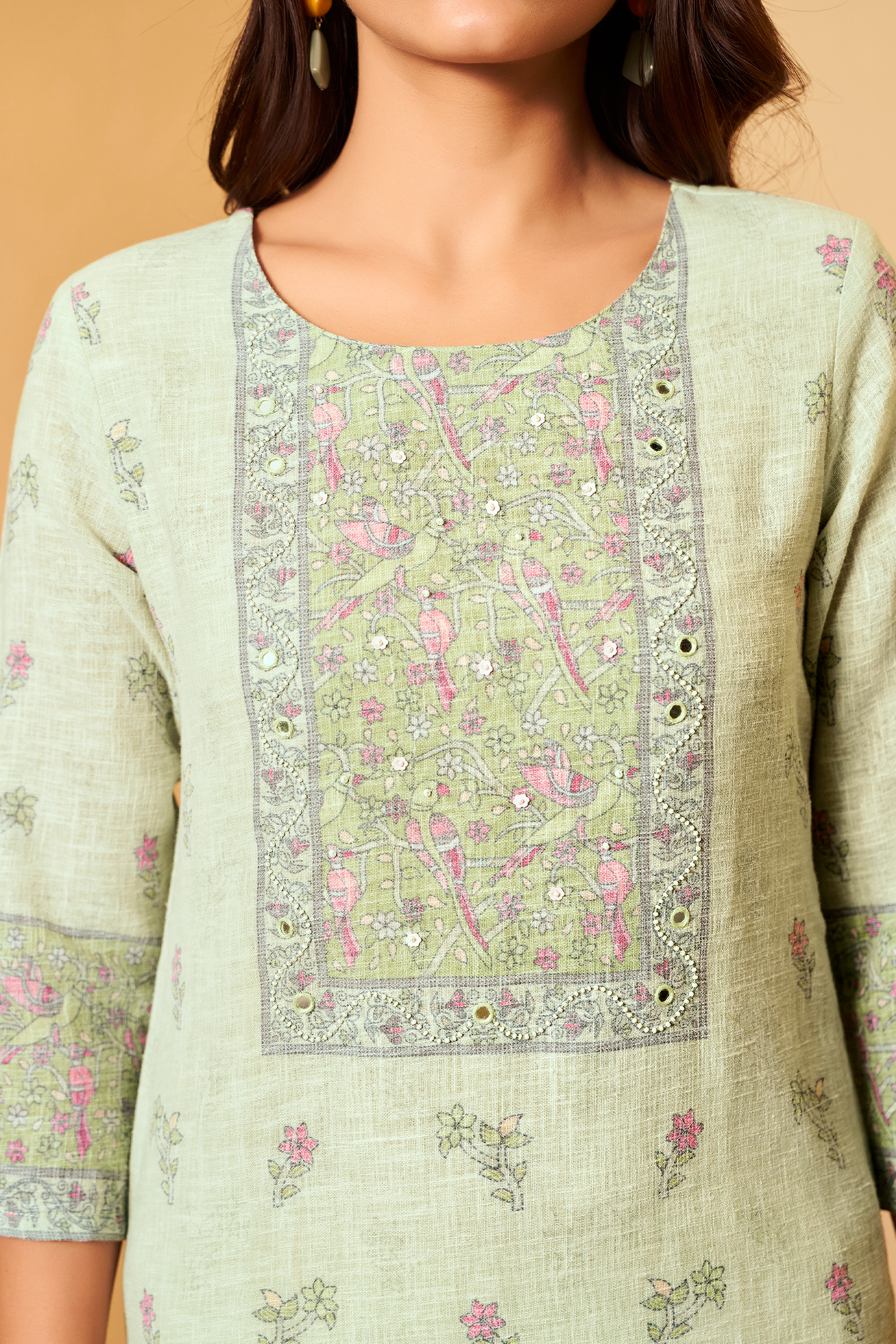 Ivory Mint Digital Printed Embroidered Kurta Set
