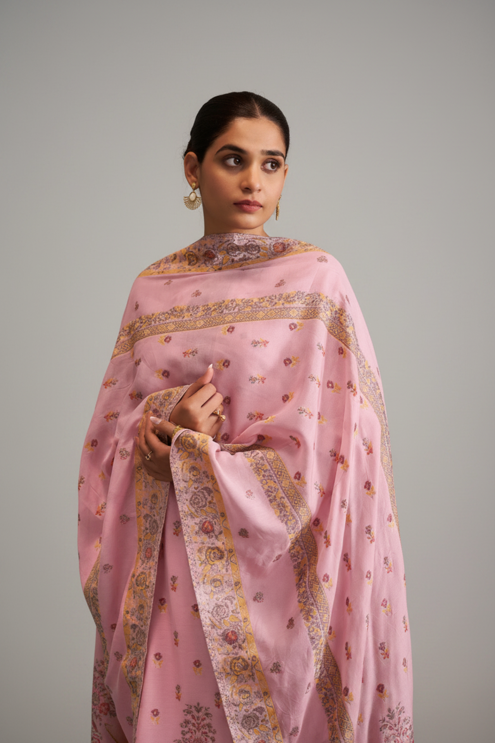 Rose Quartz Pink Chanderi Multi-Meena Work Jacquard Kurta Set