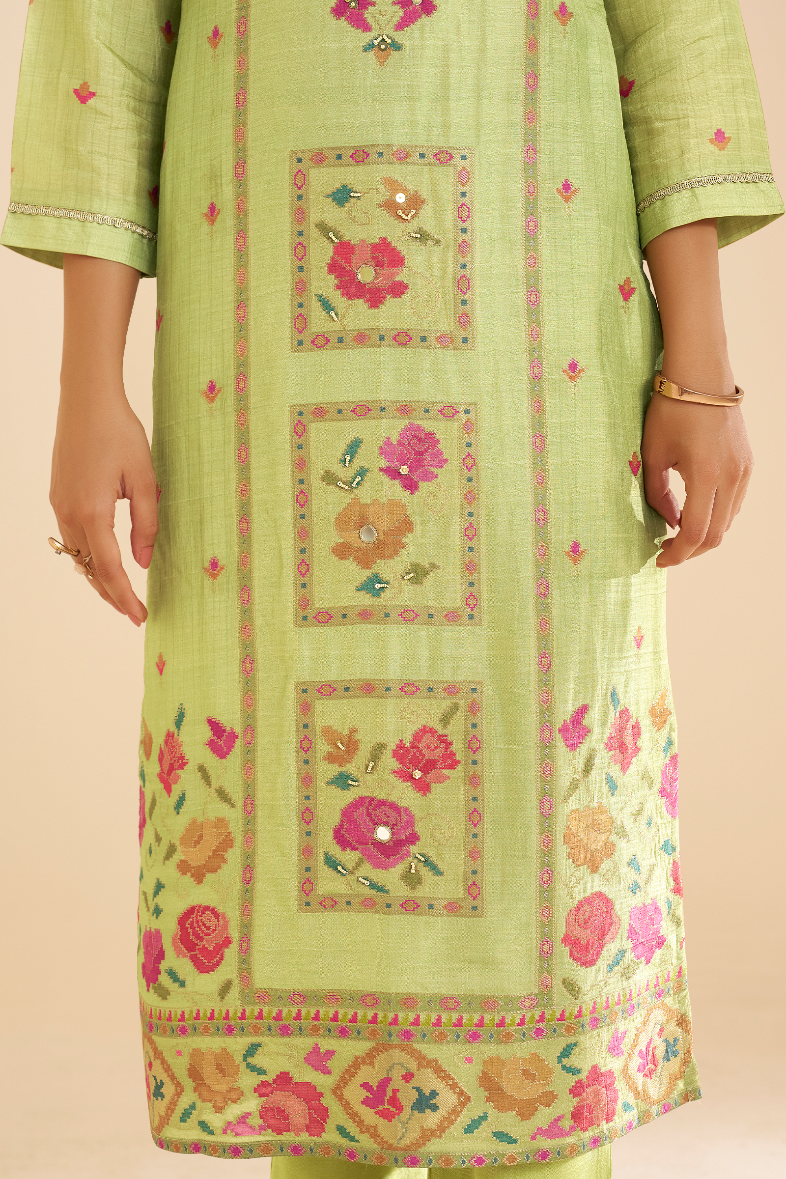 Pistachio Bloom Printed Viscose Jacquard Kurta Set