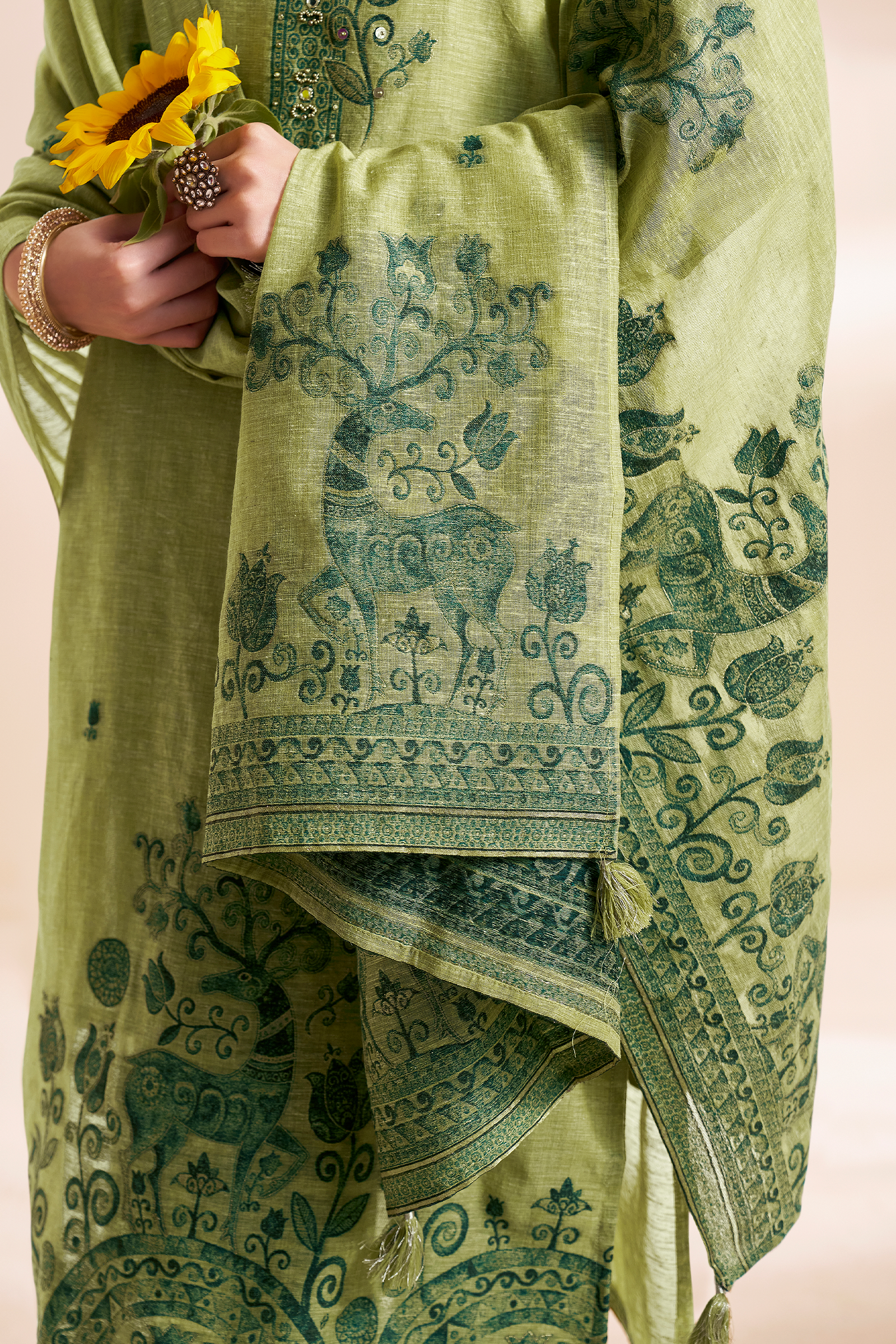 Olive Bloom Embroidered Kurta Set