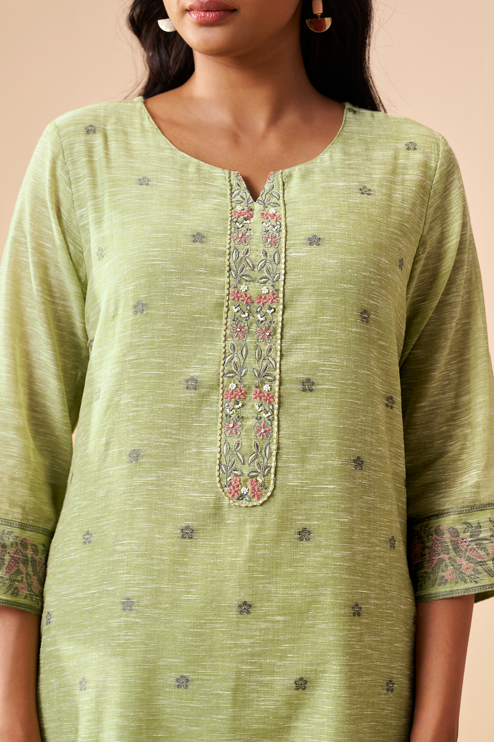 Sage Garden Linen Chanderi Jacquard Kurta Set
