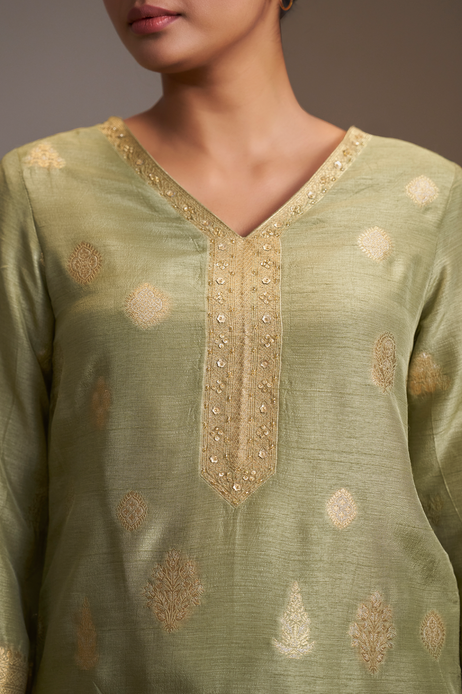 Sage Gold Linen Jacquard Co-Ord Set