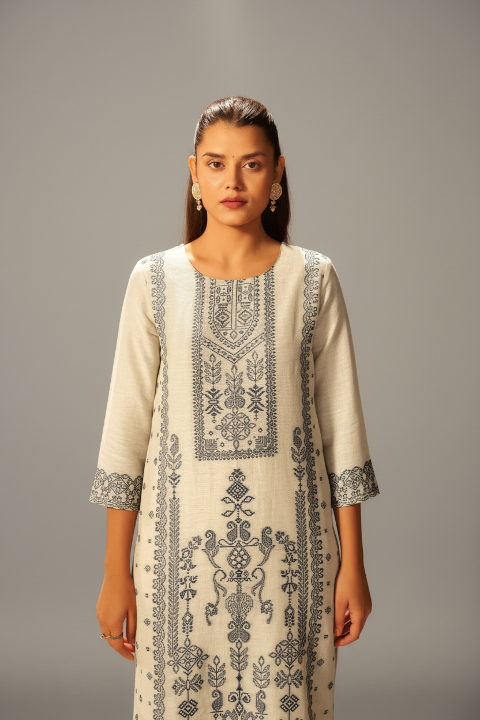 Moonstone Ivory Linen Jacquard Kurta Set