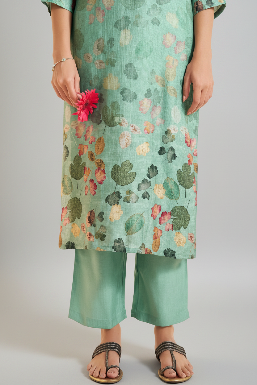 Soft Jade Digital Printed & Embroidered Viscose Kurta Set
