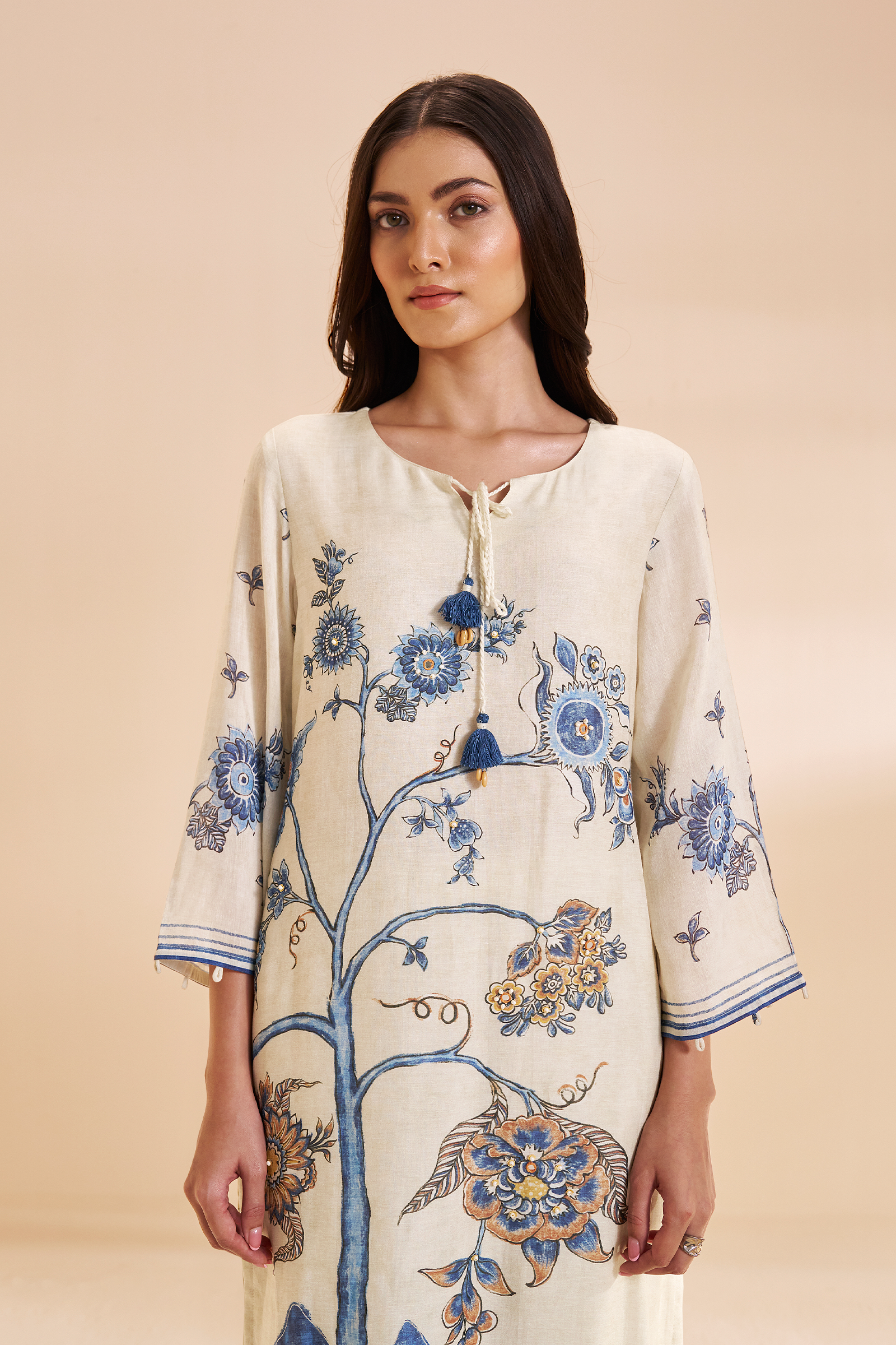 Ivory Azure Botanica Pure Chanderi Digital Printed Kurta Set