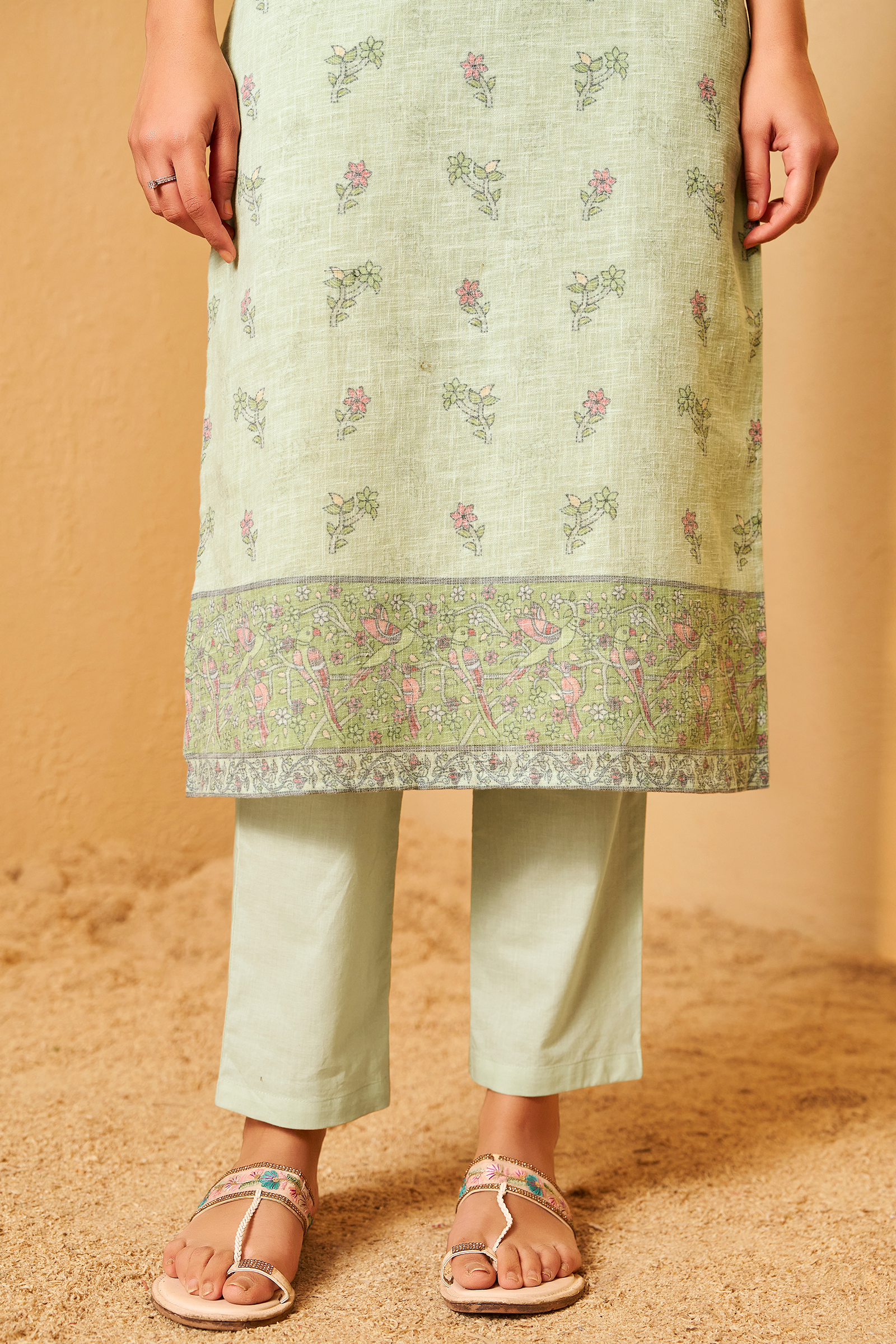 Ivory Mint Digital Printed Embroidered Kurta Set