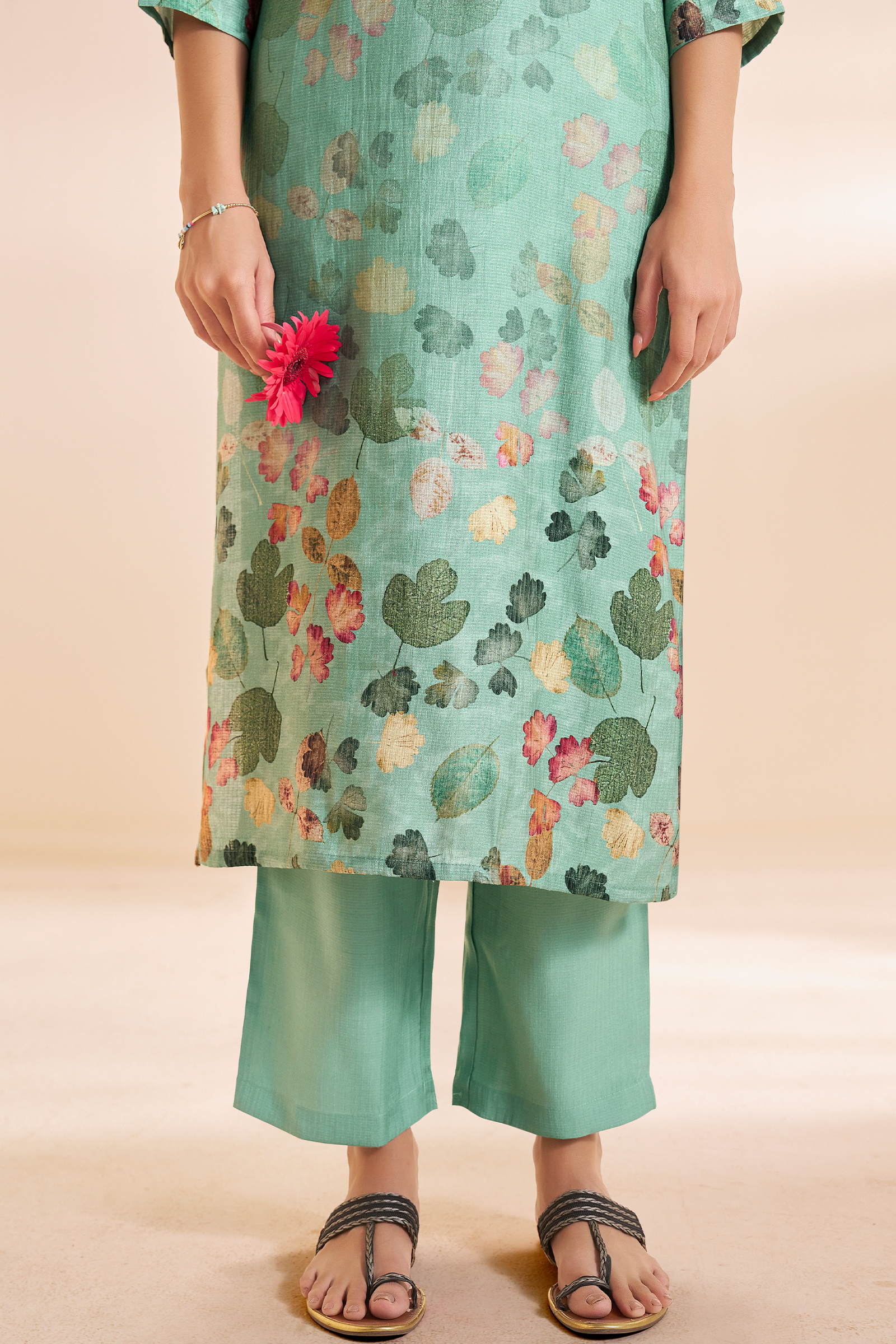 Soft Jade Digital Printed & Embroidered Viscose Kurta Set