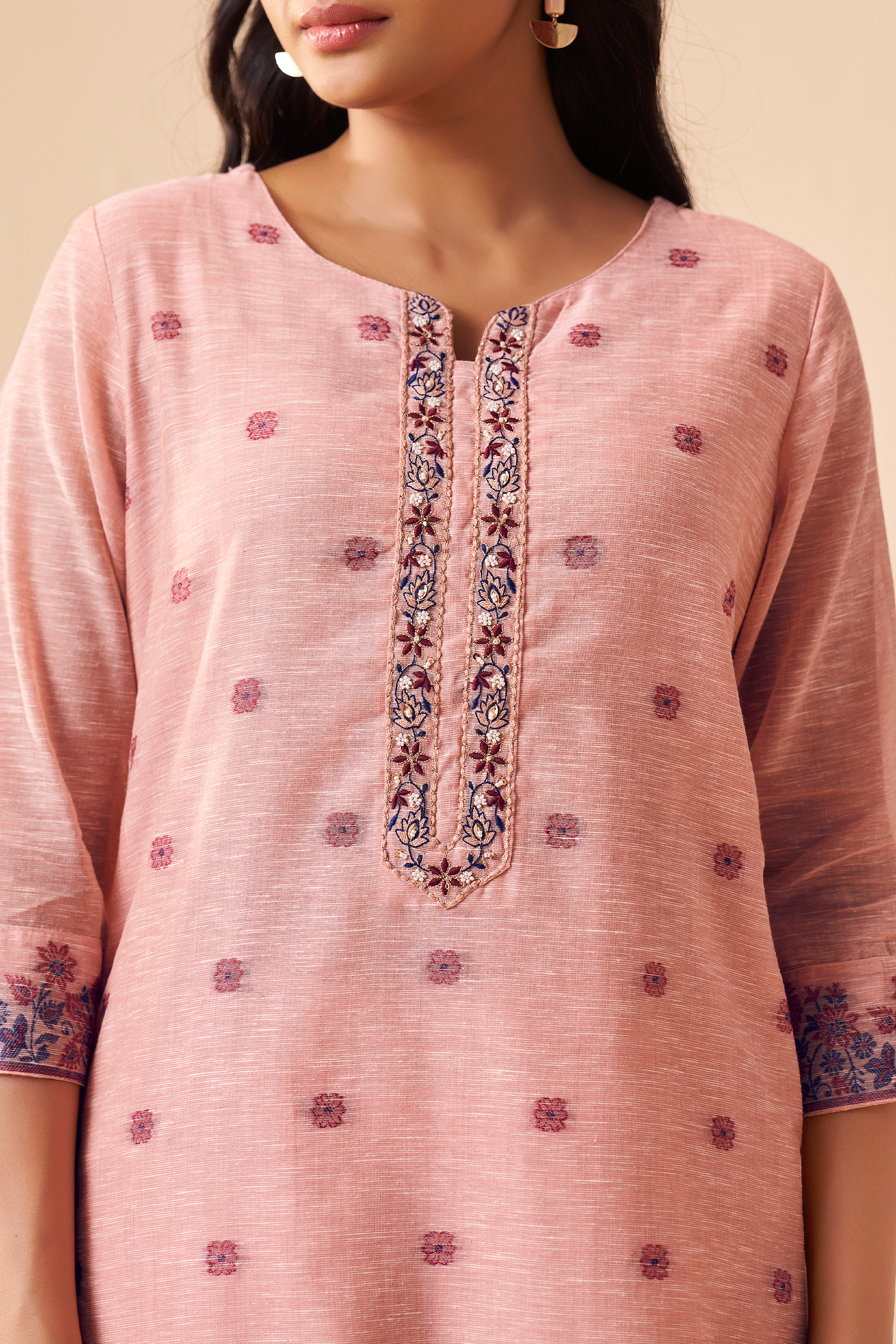 Truffle Pink Linen Chanderi Jacquard Kurta Set
