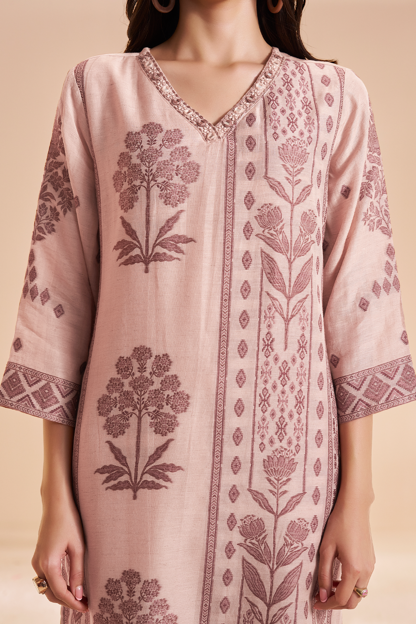 Blush Mocha Linen Jacquard Kurta Set