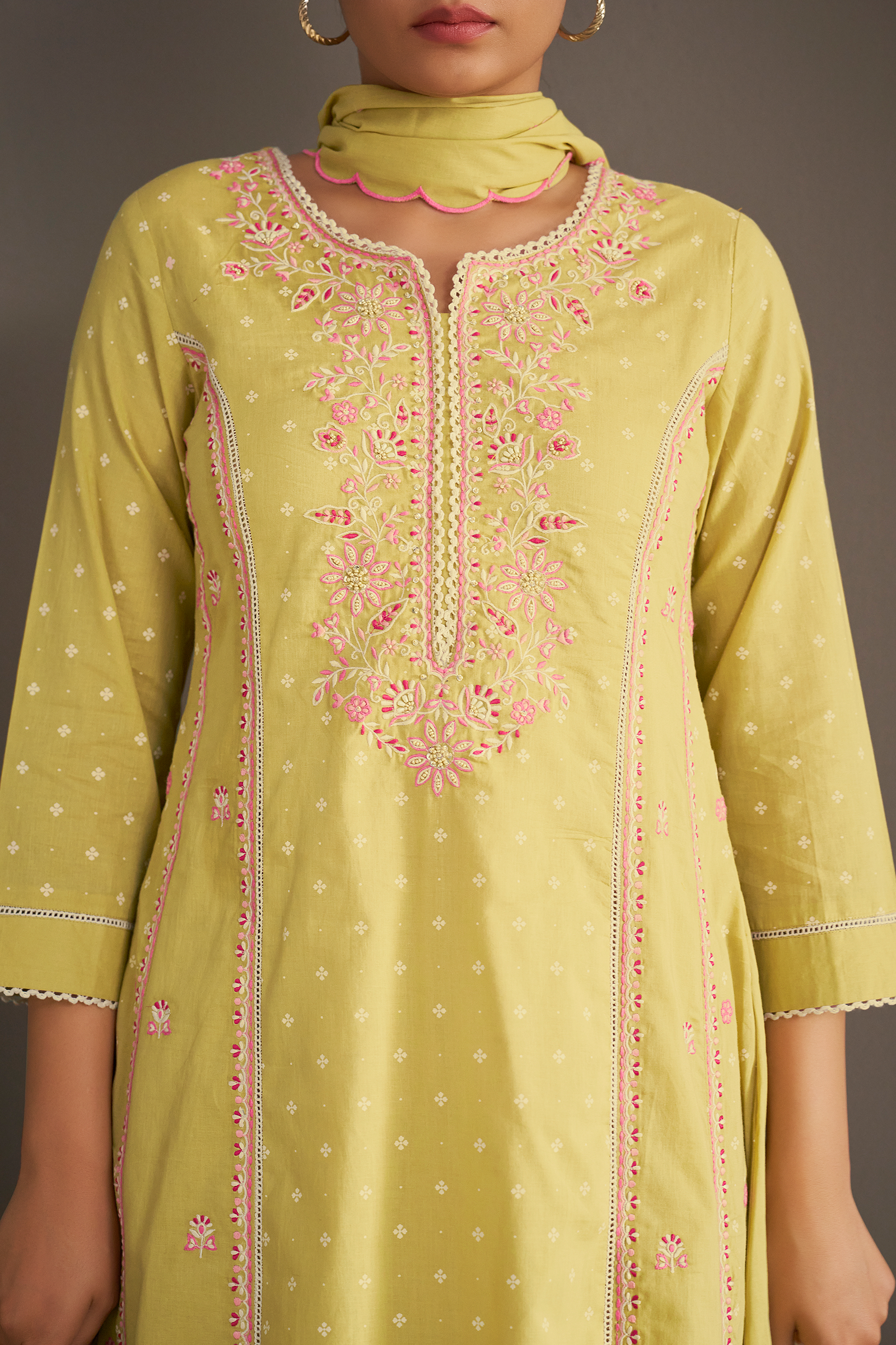 Lime Sorbet Table Print Embroidered Kurta Set