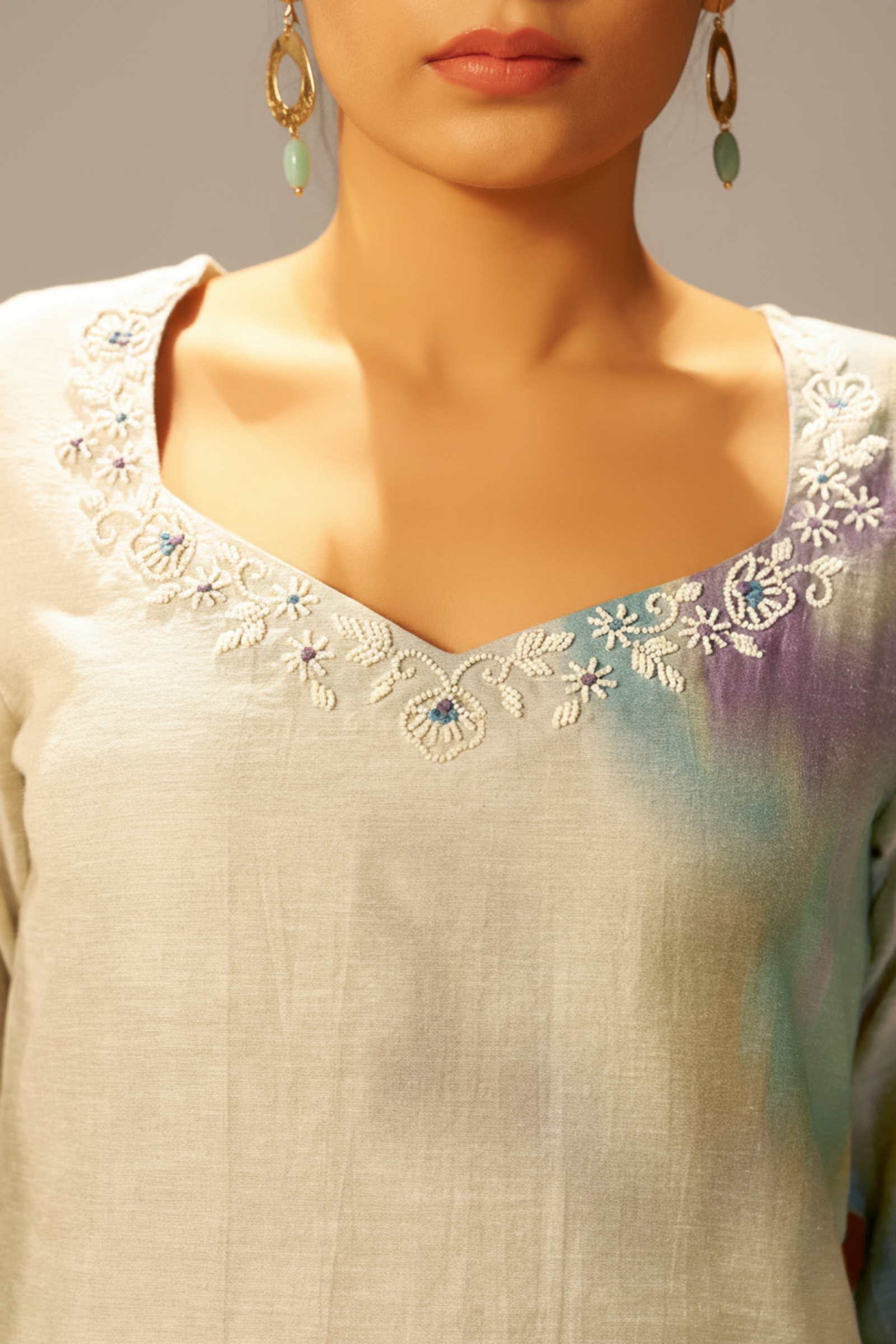 Powder Blue Mist Digital Printed Linen Kurta Set