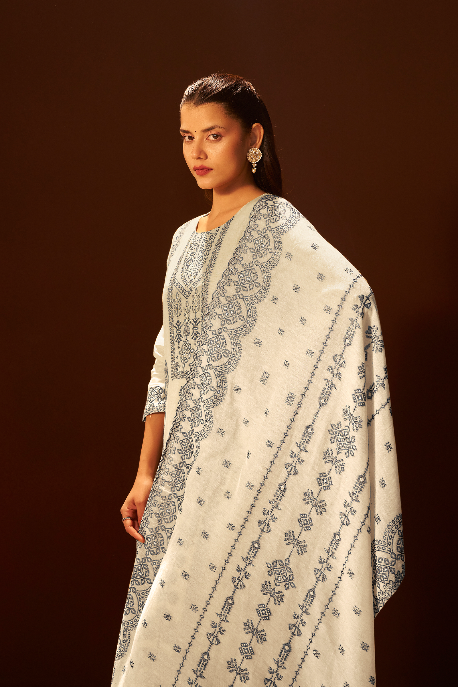 Moonstone Ivory Linen Jacquard Kurta Set