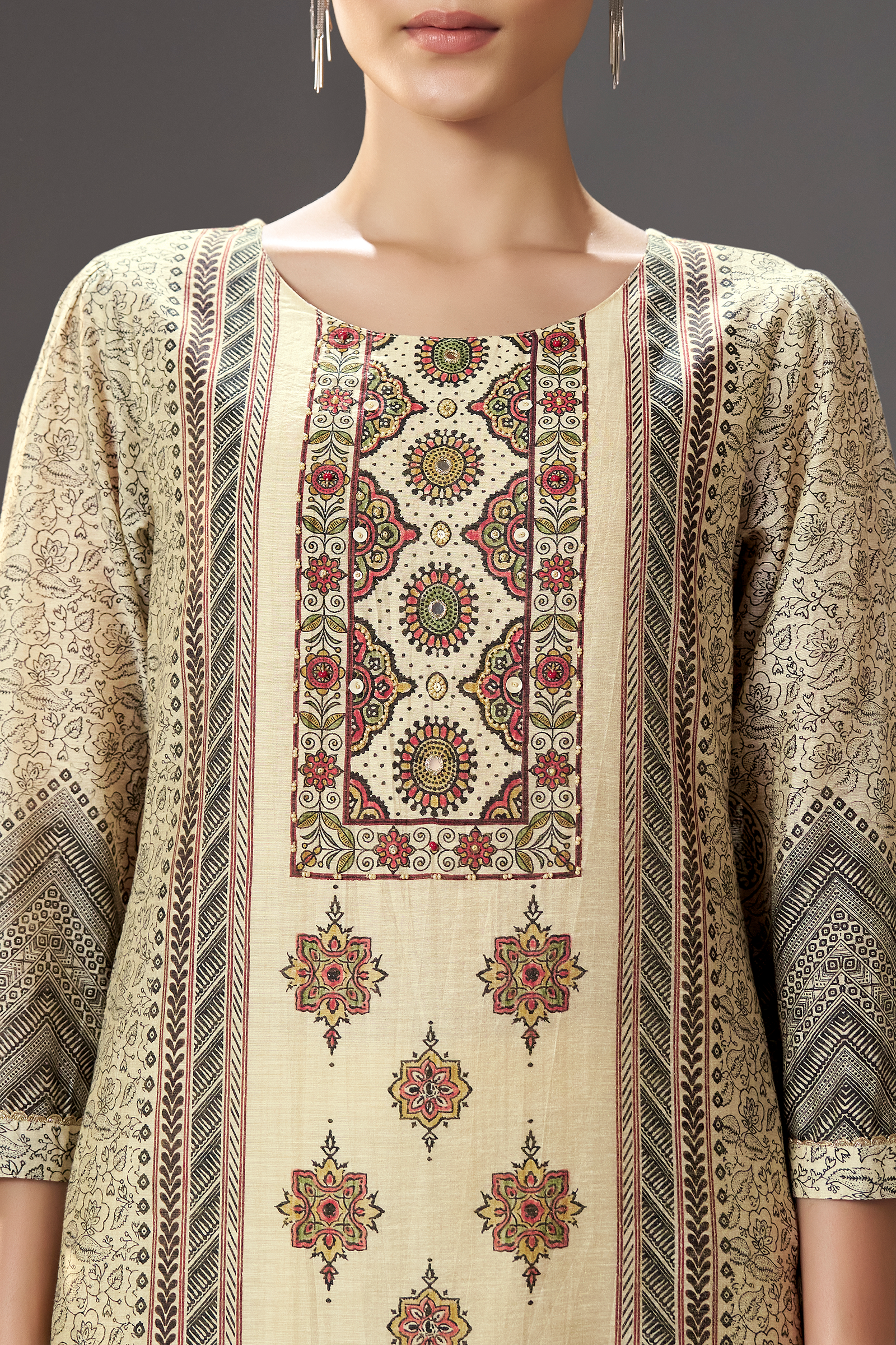 Royal Rosette Shimmer Linen Digial Printed Kurta Set