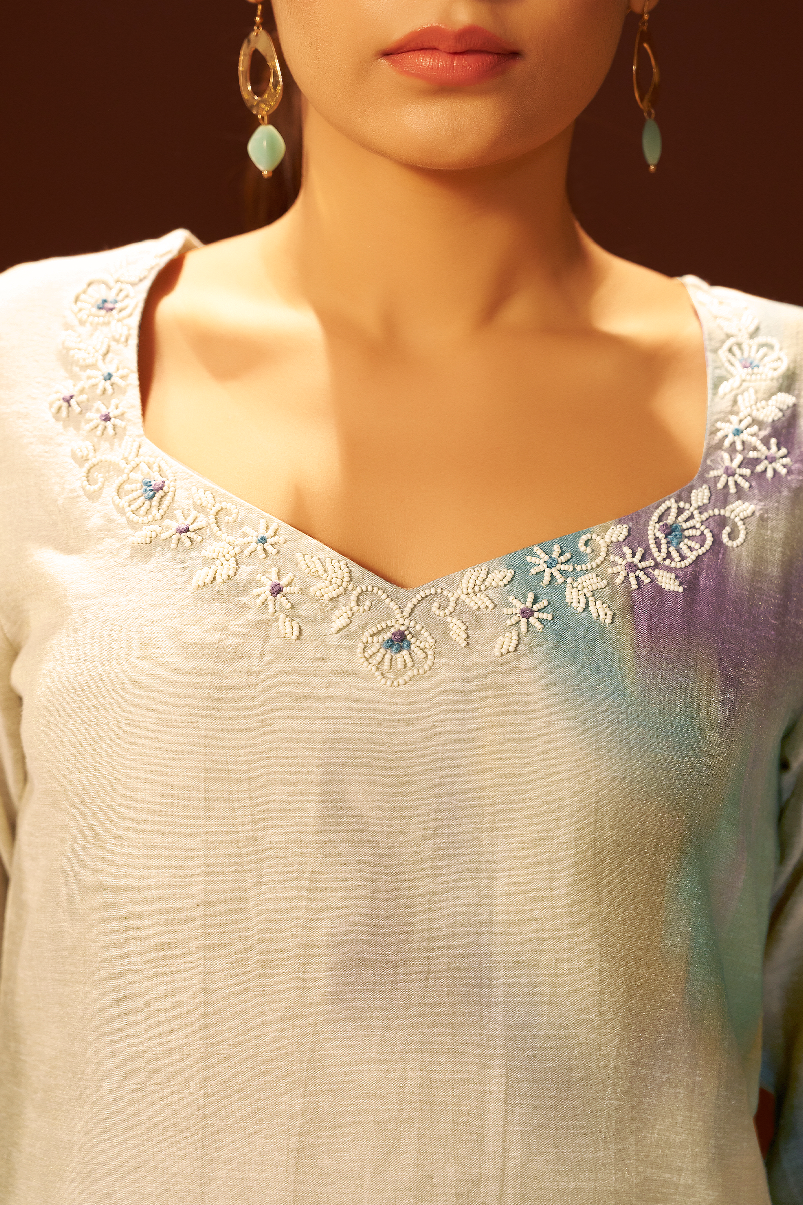 Powder Blue Mist Digital Printed Linen Kurta Set