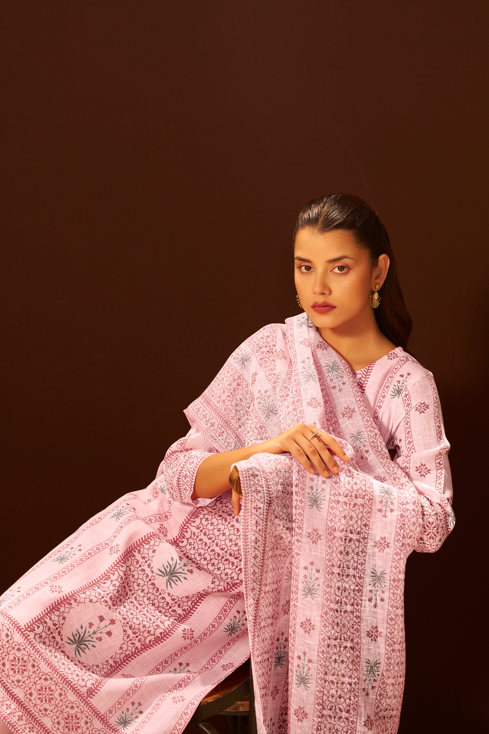 Pastel Rosé Linen Cotton Digital Print Kurta Set