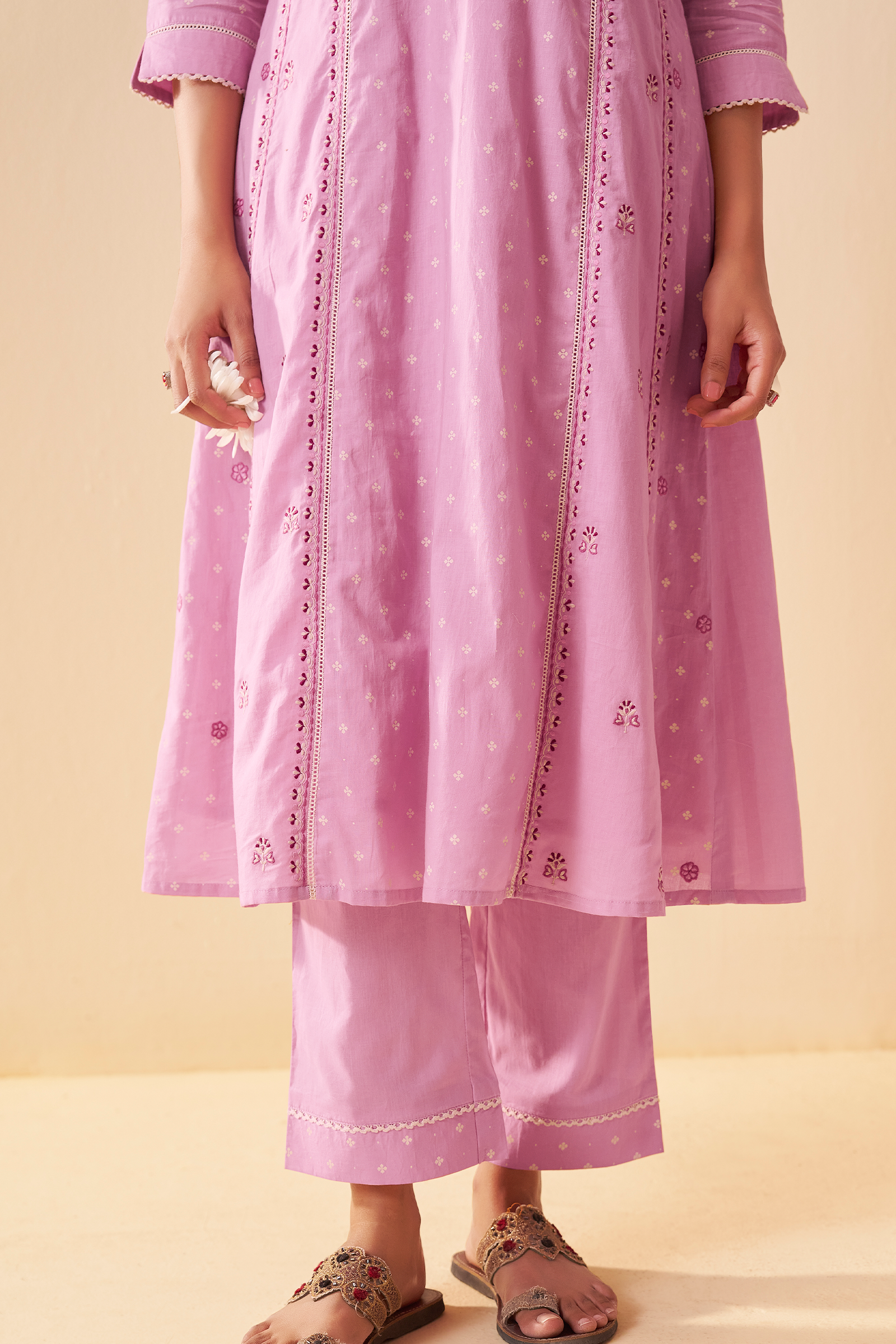 Lilac Blush Table Print Embroidered Kurta Set