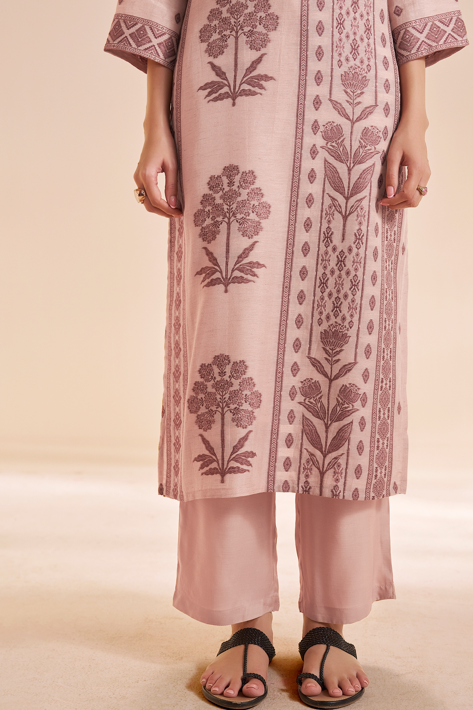 Blush Mocha Linen Jacquard Kurta Set