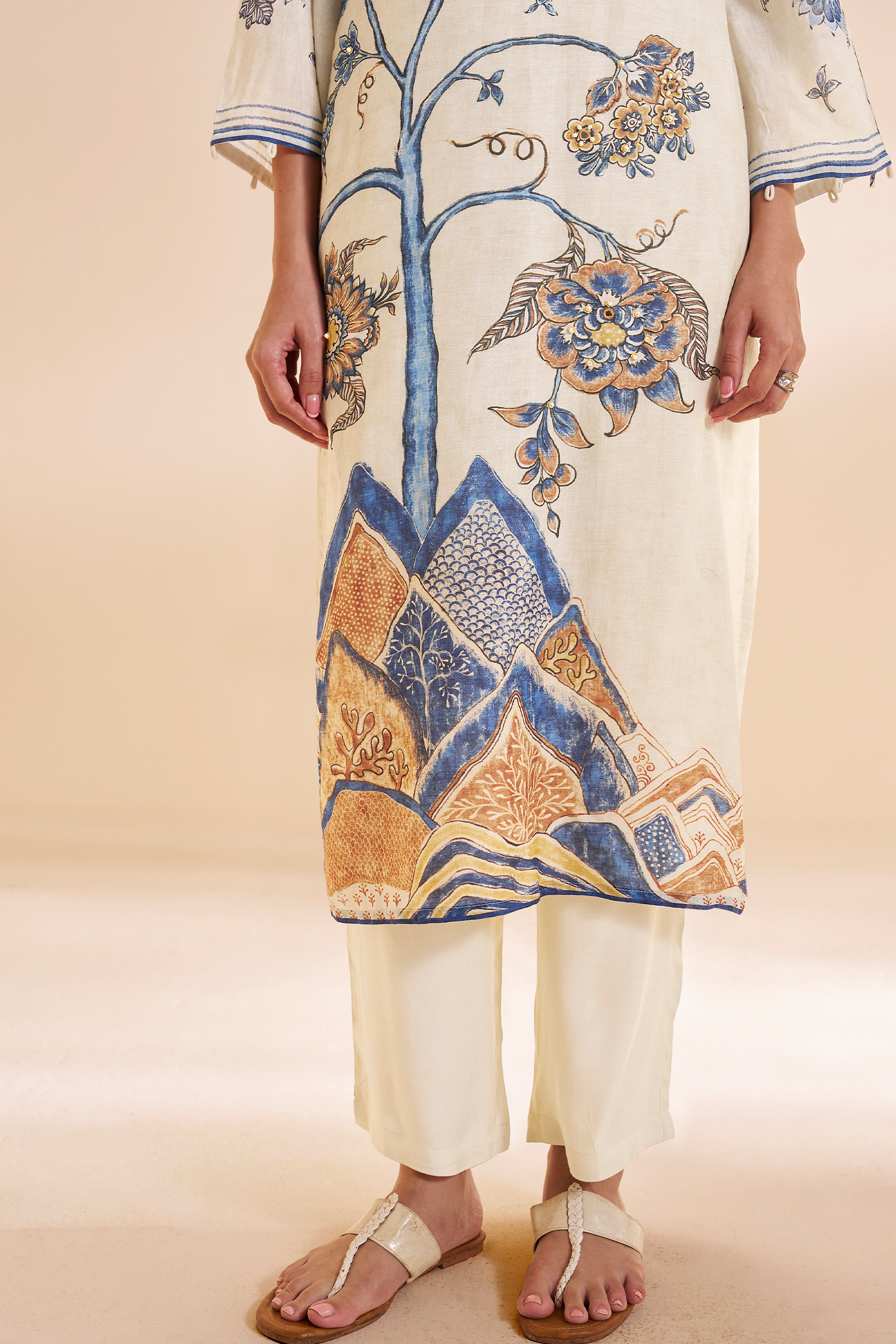 Ivory Azure Botanica Pure Chanderi Digital Printed Kurta Set