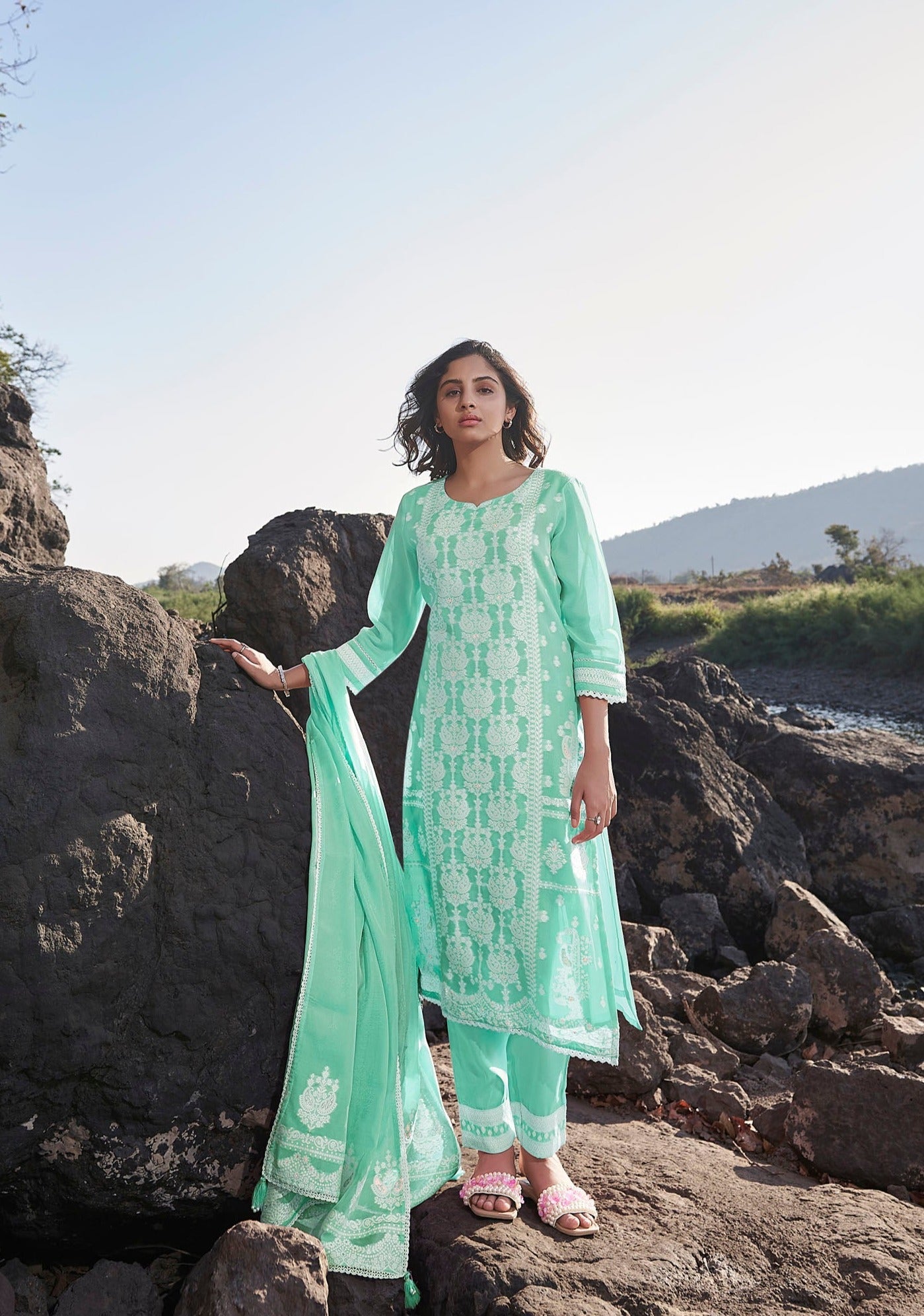 Aqua Hues Chanderi Kurta Set