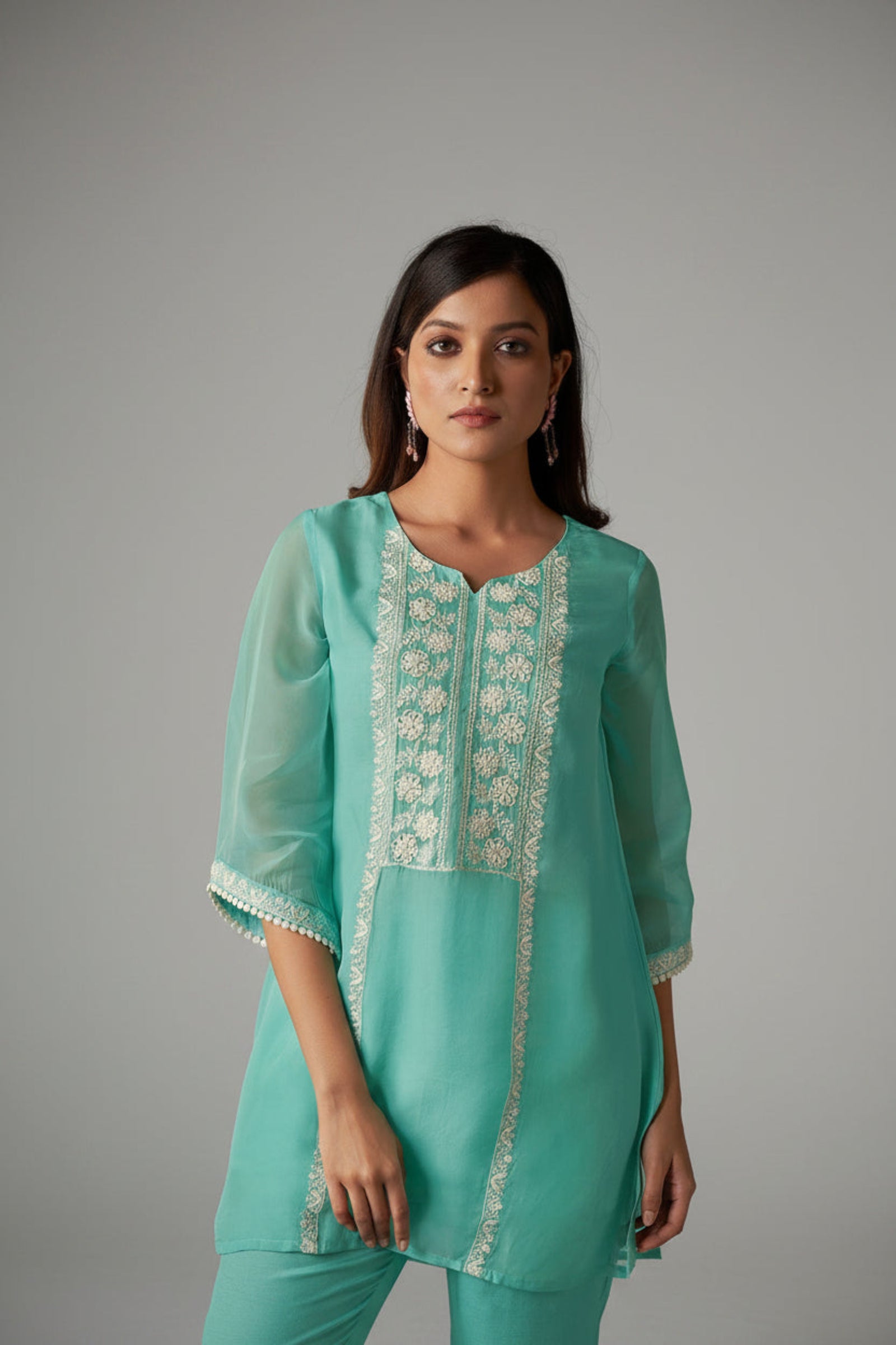 Azure Allure Organza Embroidered Co-ords