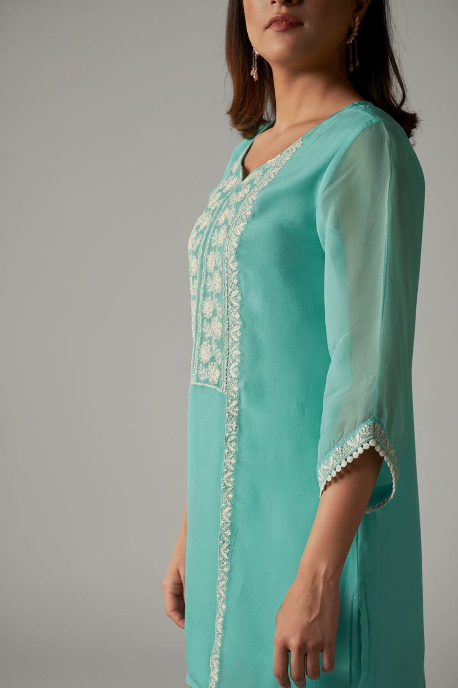 Azure Allure Organza Embroidered Co-ords
