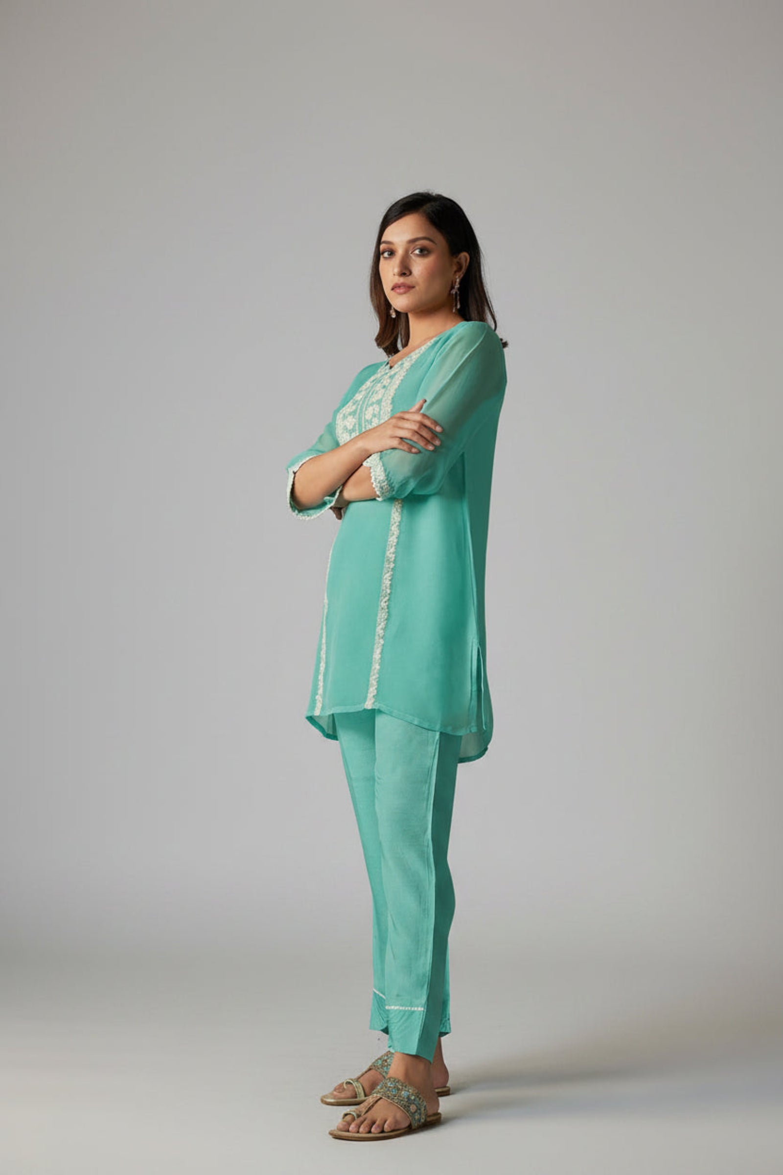 Azure Allure Organza Embroidered Co-ords