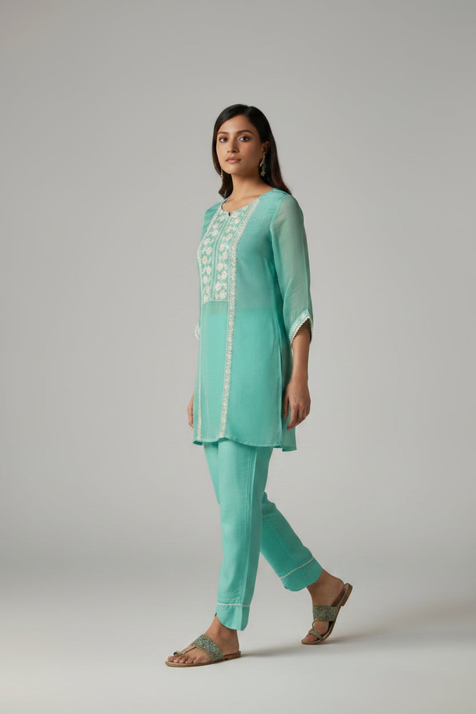 Azure Allure Organza Embroidered Co-ords