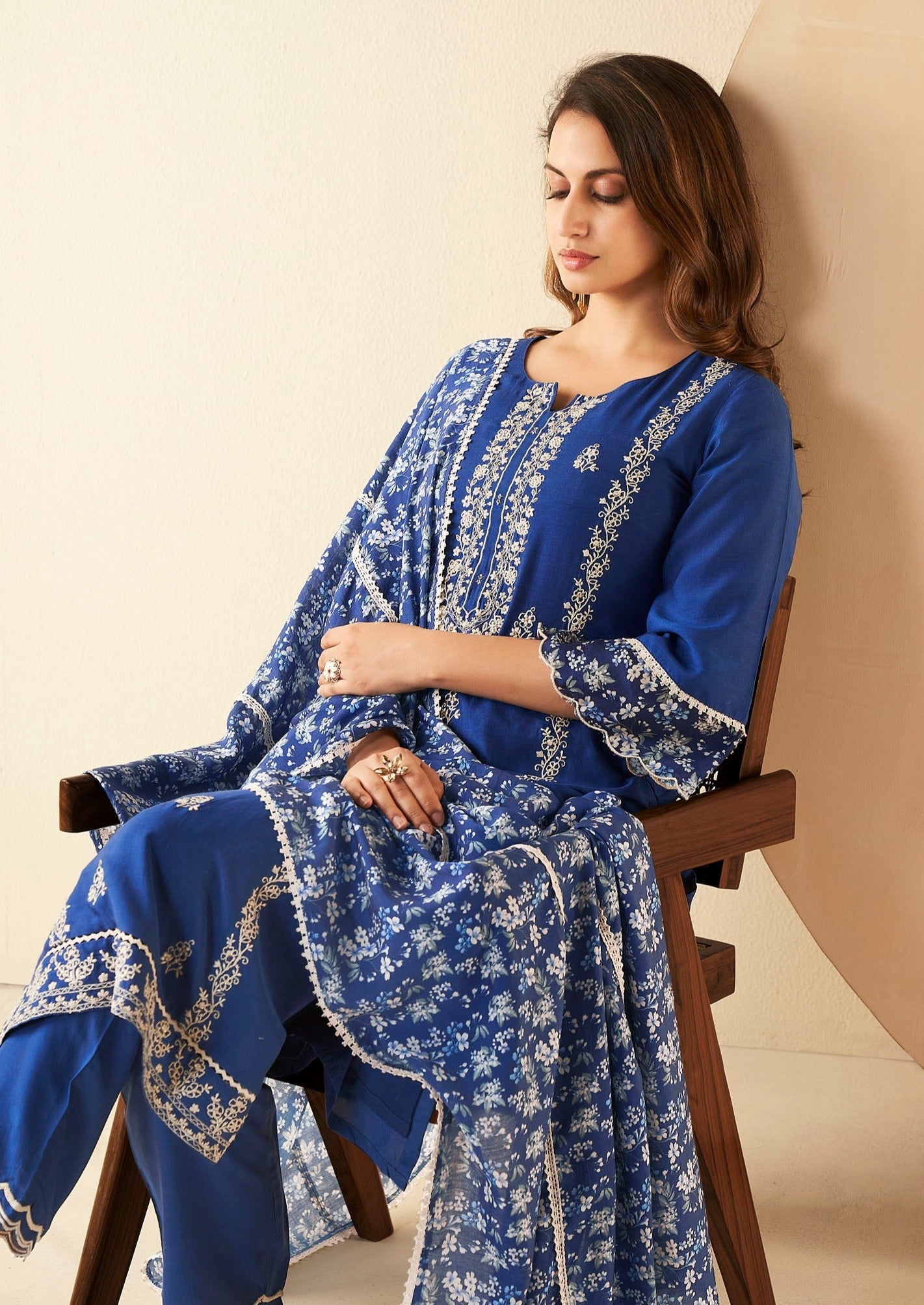 Azure Muse Embroidered Silk Kurta Set-fourbuttons-in