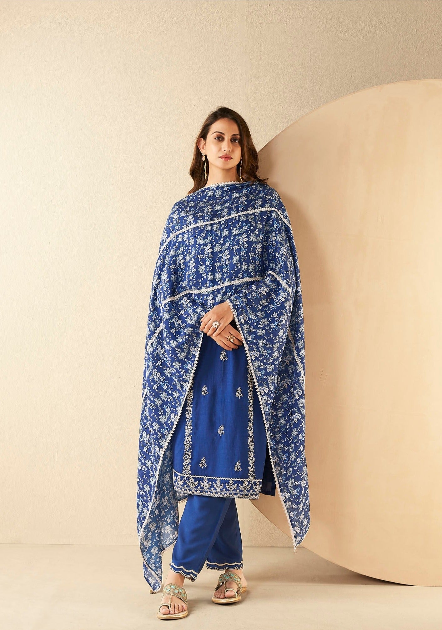 Azure Muse Embroidered Silk Kurta Set-fourbuttons-in