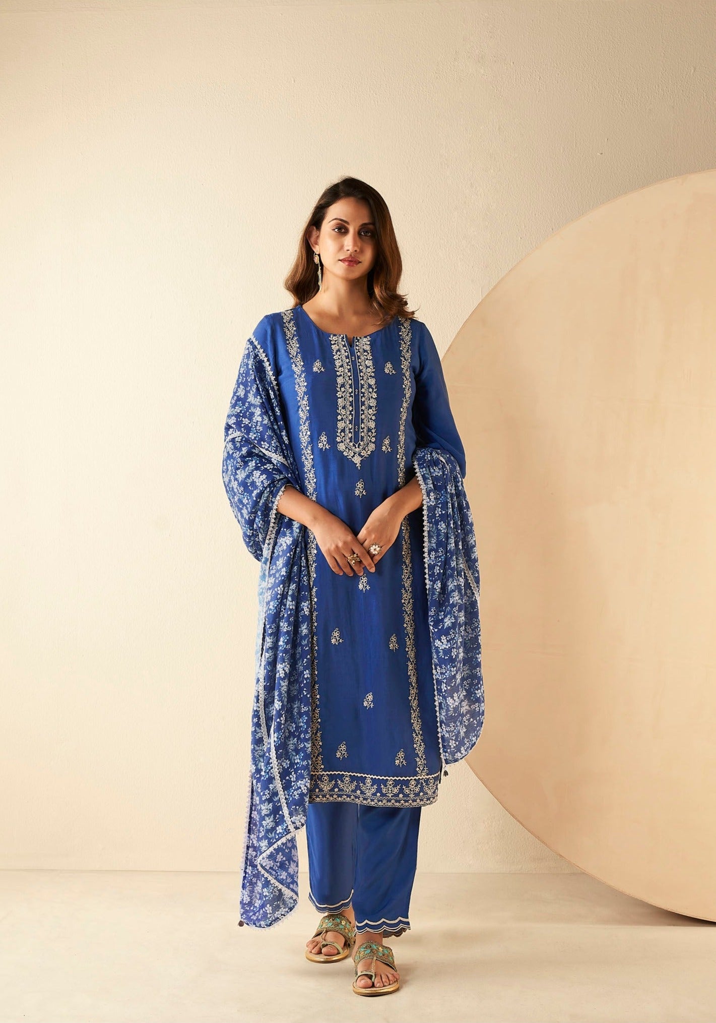 Azure Muse Embroidered Silk Kurta Set-fourbuttons-in