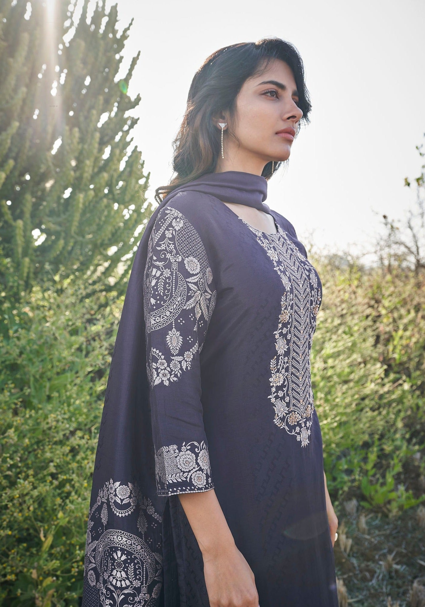 Azure Opulence Silk Kurta Set-fourbuttons-in