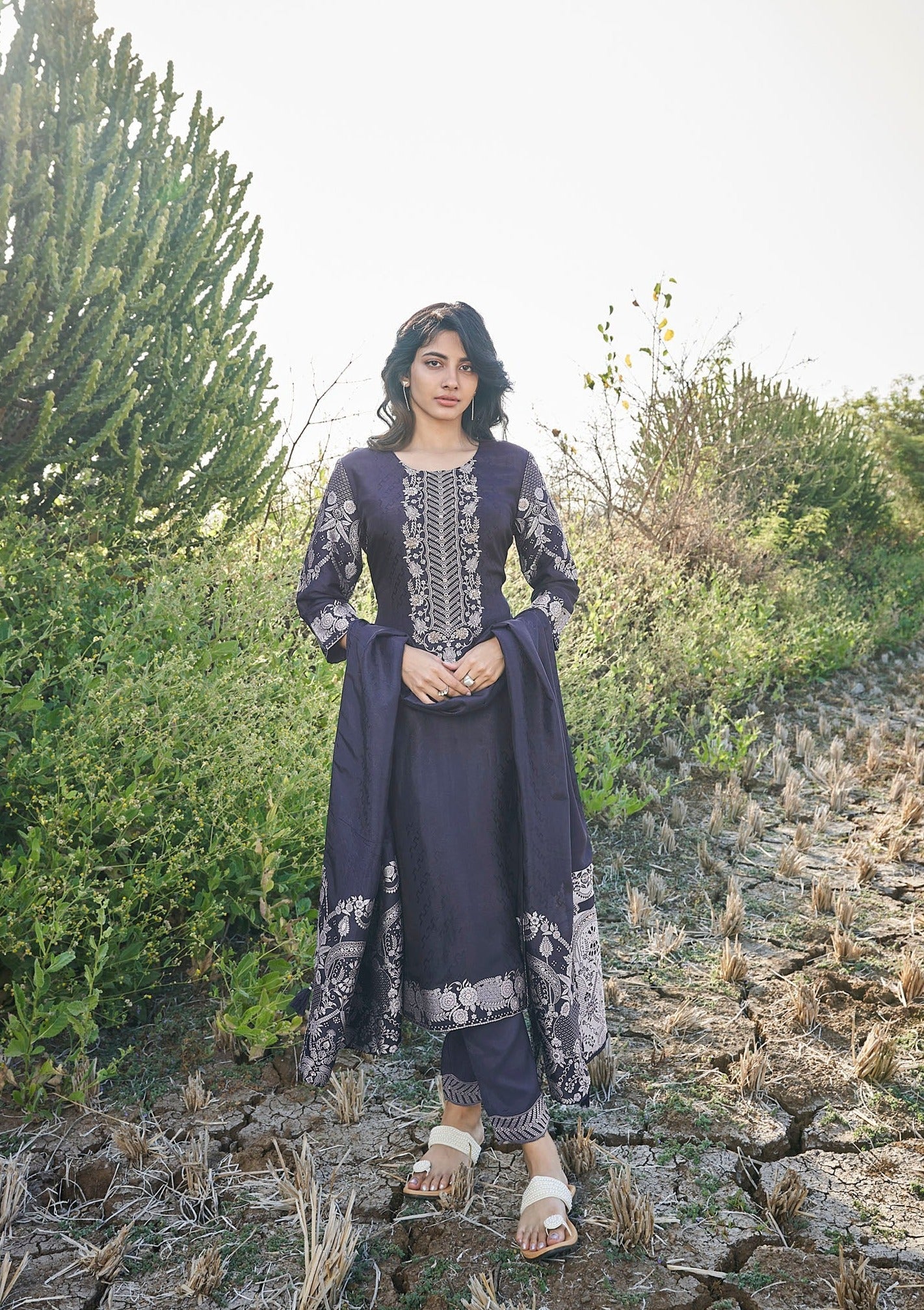 Azure Opulence Silk Kurta Set-fourbuttons-in