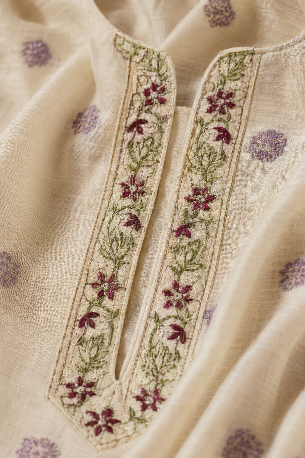Warm Beige Linen Chanderi Jacquard Kurta Set