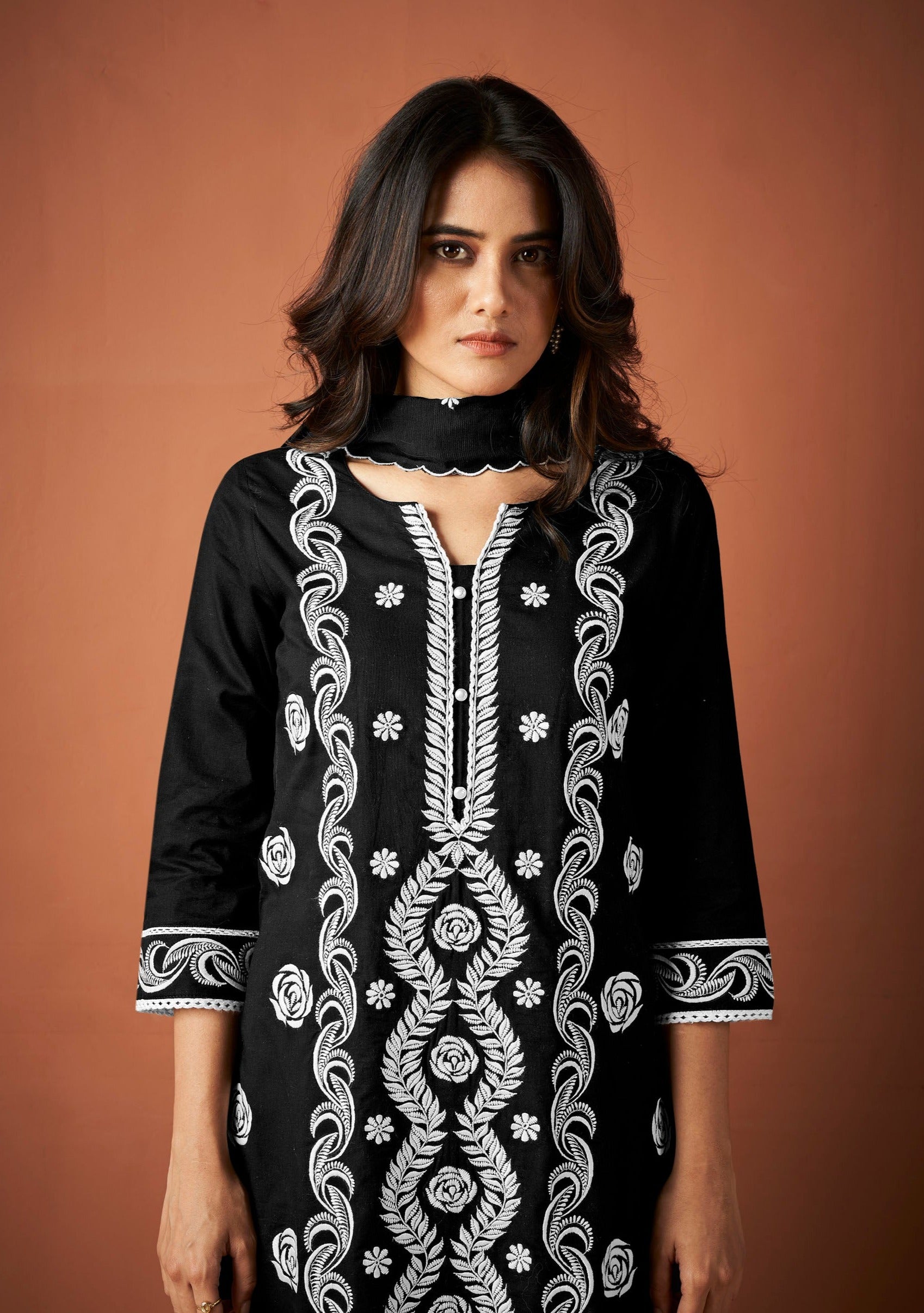 Black Cambric Cotton Chikankari Kurta Set