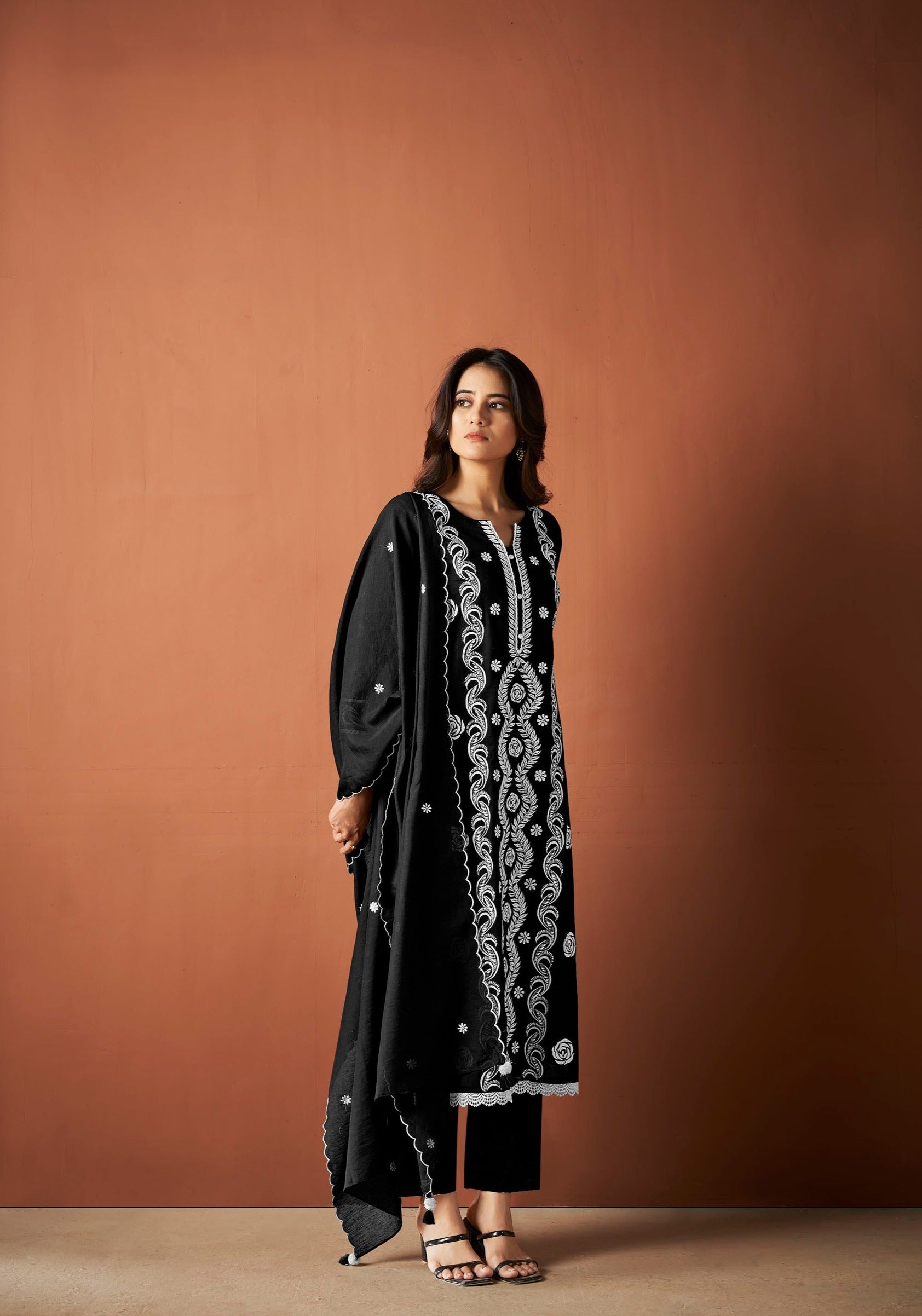 Black Cambric Cotton Chikankari Kurta Set