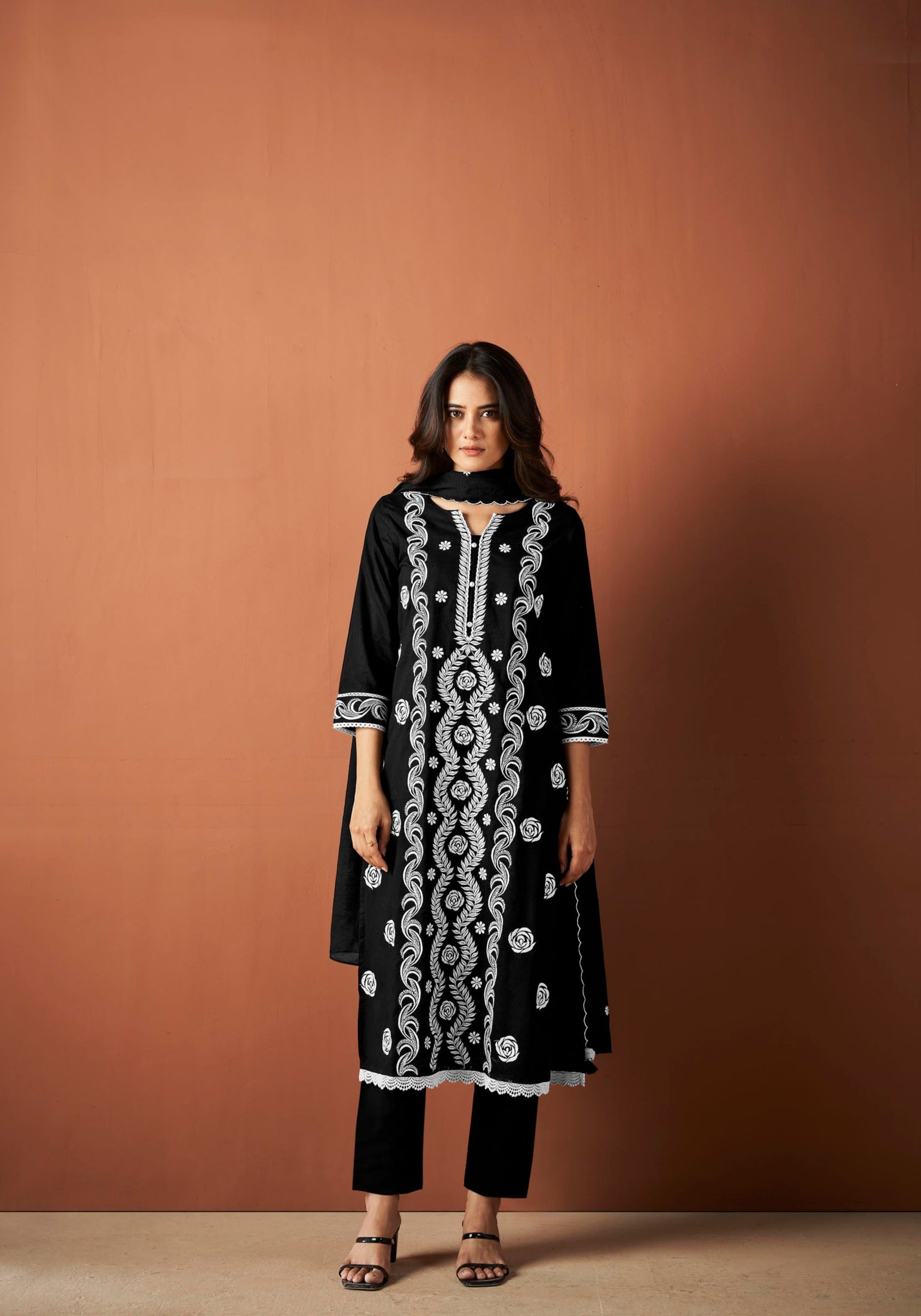 Black Cambric Cotton Chikankari Kurta Set