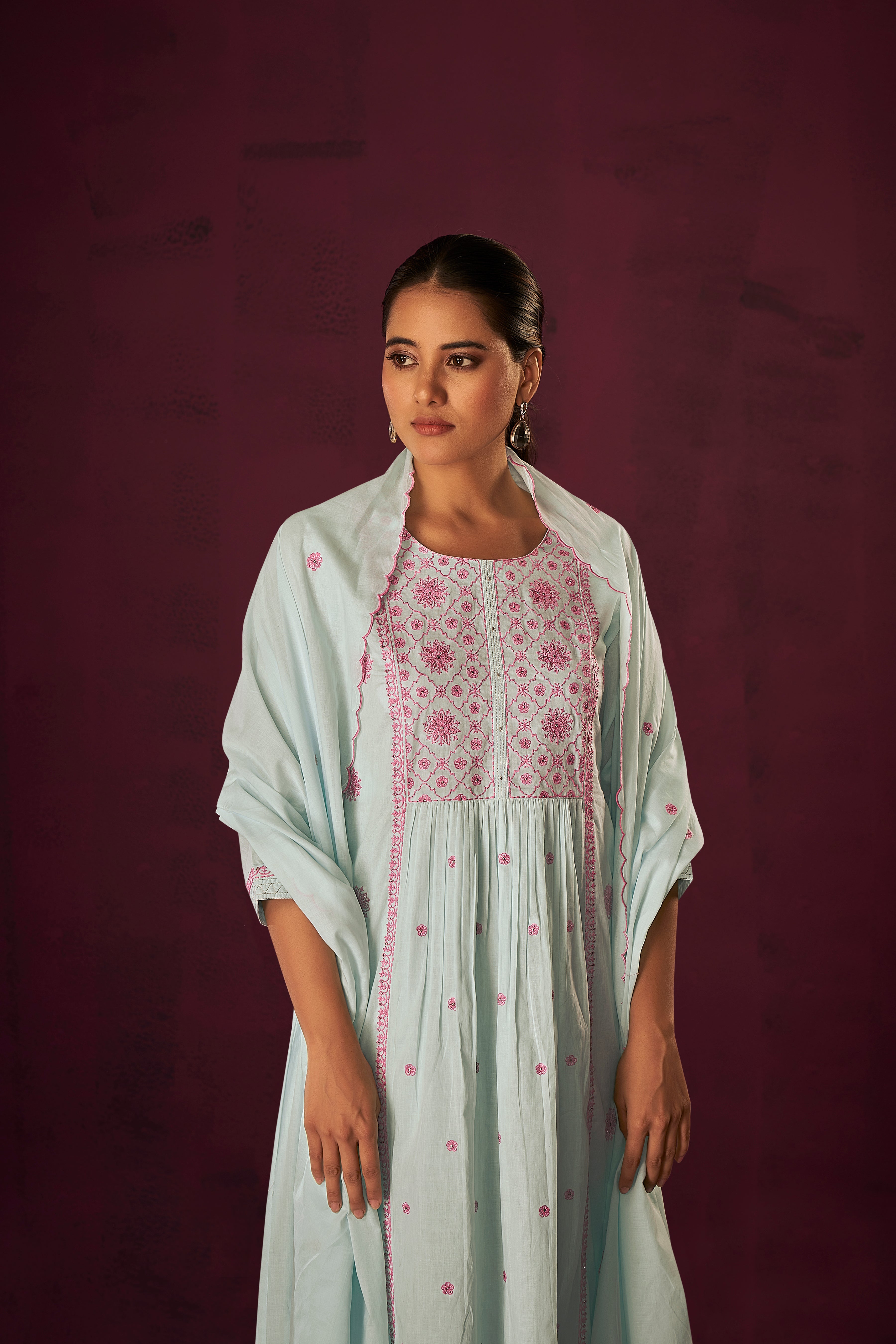 Blue Bliss Serene Cotton Kurta Set-fourbuttons-in