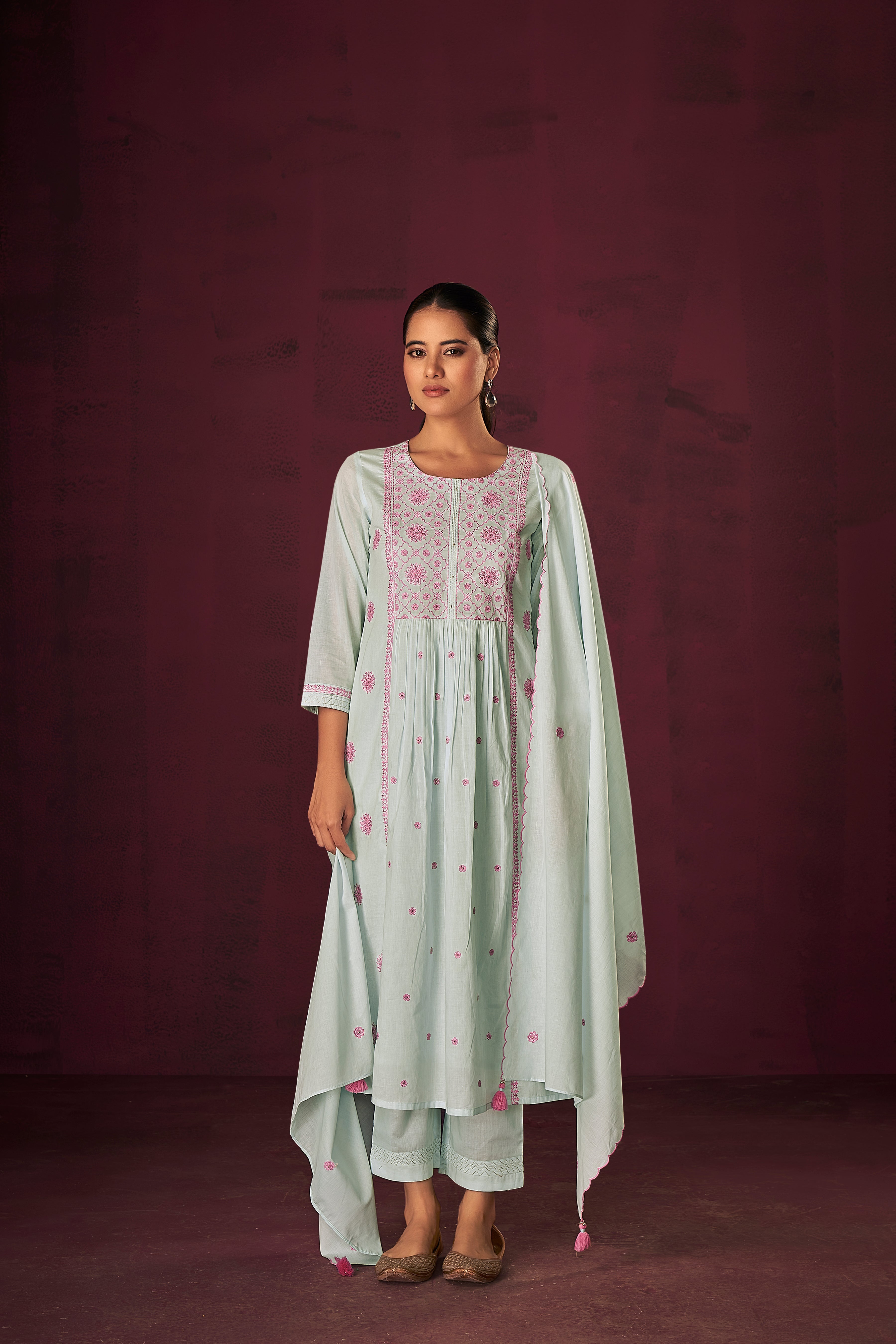 Blue Bliss Serene Cotton Kurta Set-fourbuttons-in